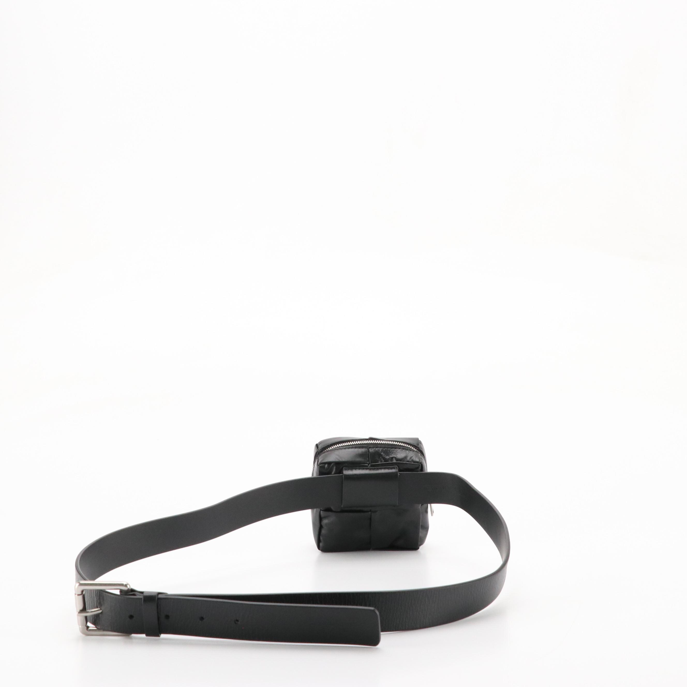 Bottega Veneta Square Cassette Belt Bag in Black Maxi Intrecciato Leather