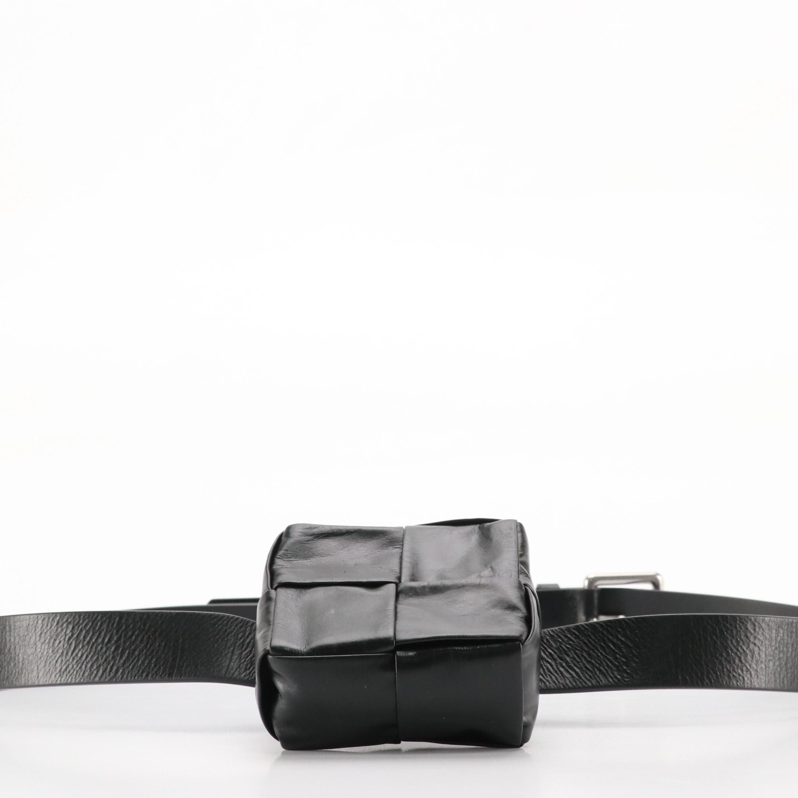 Bottega Veneta Square Cassette Belt Bag in Black Maxi Intrecciato Leather