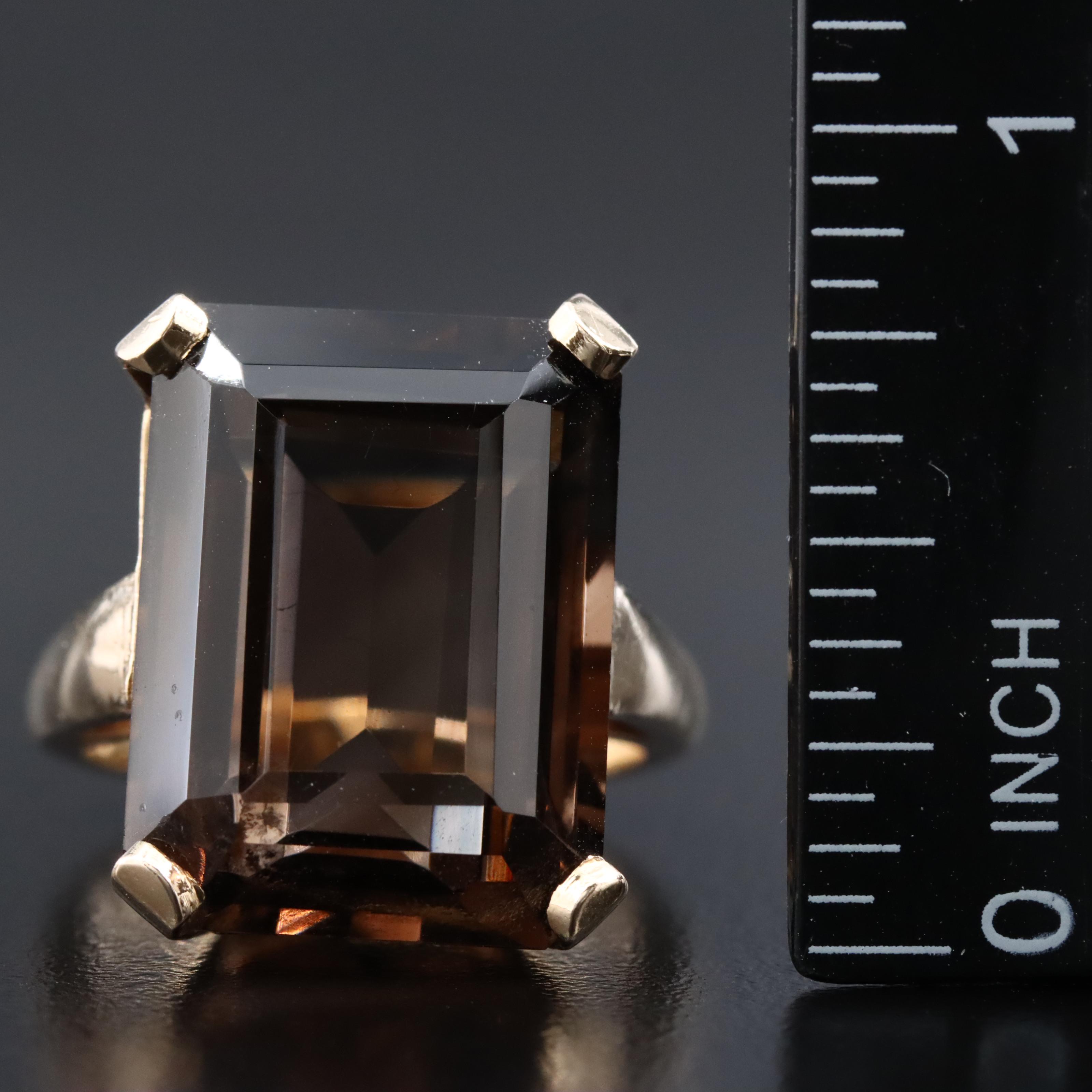 Vintage 14K 20.66 CT Smoky Quartz Ring