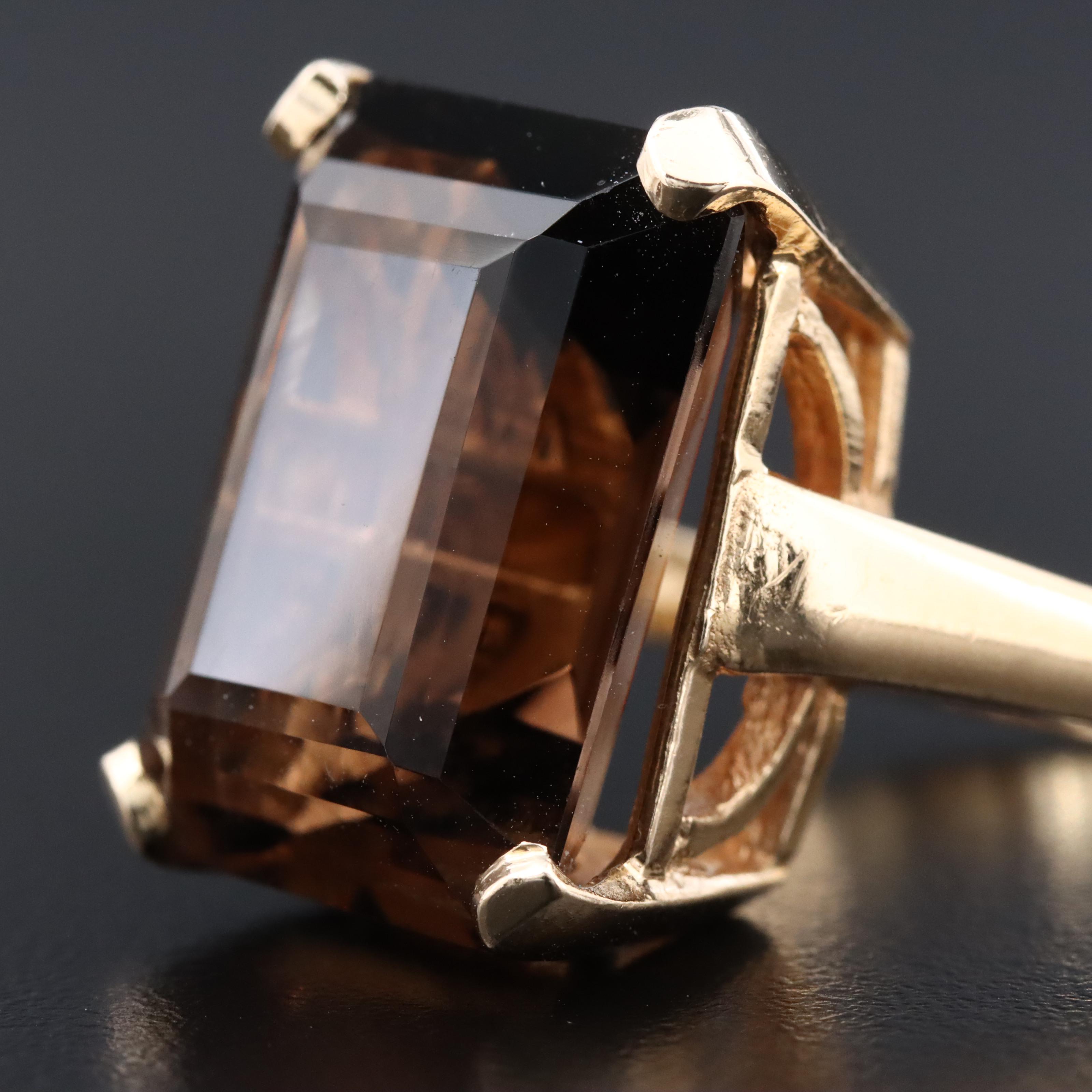 Vintage 14K 20.66 CT Smoky Quartz Ring