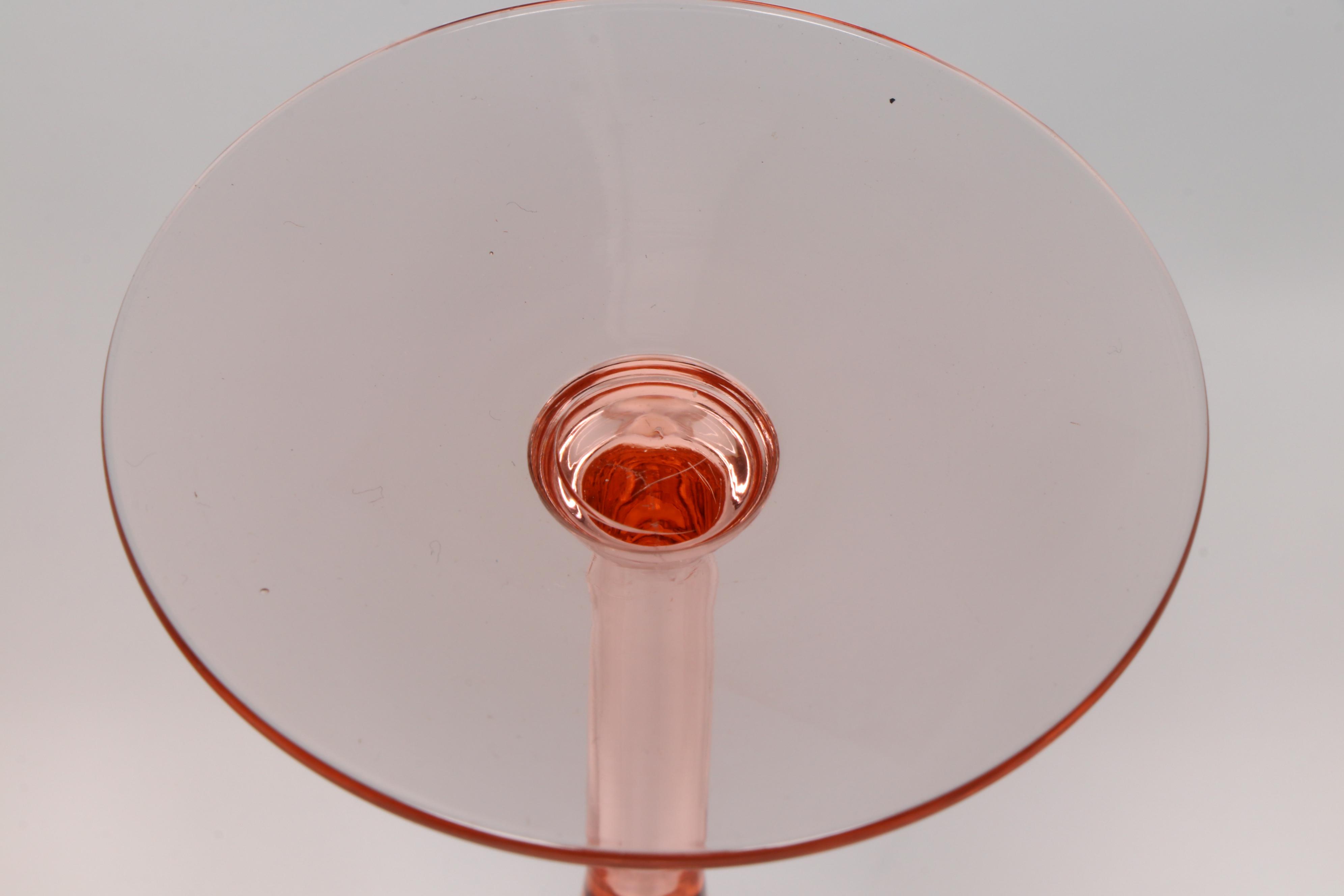 Etched Pink Glass Water Glasses and Champagne Coupes