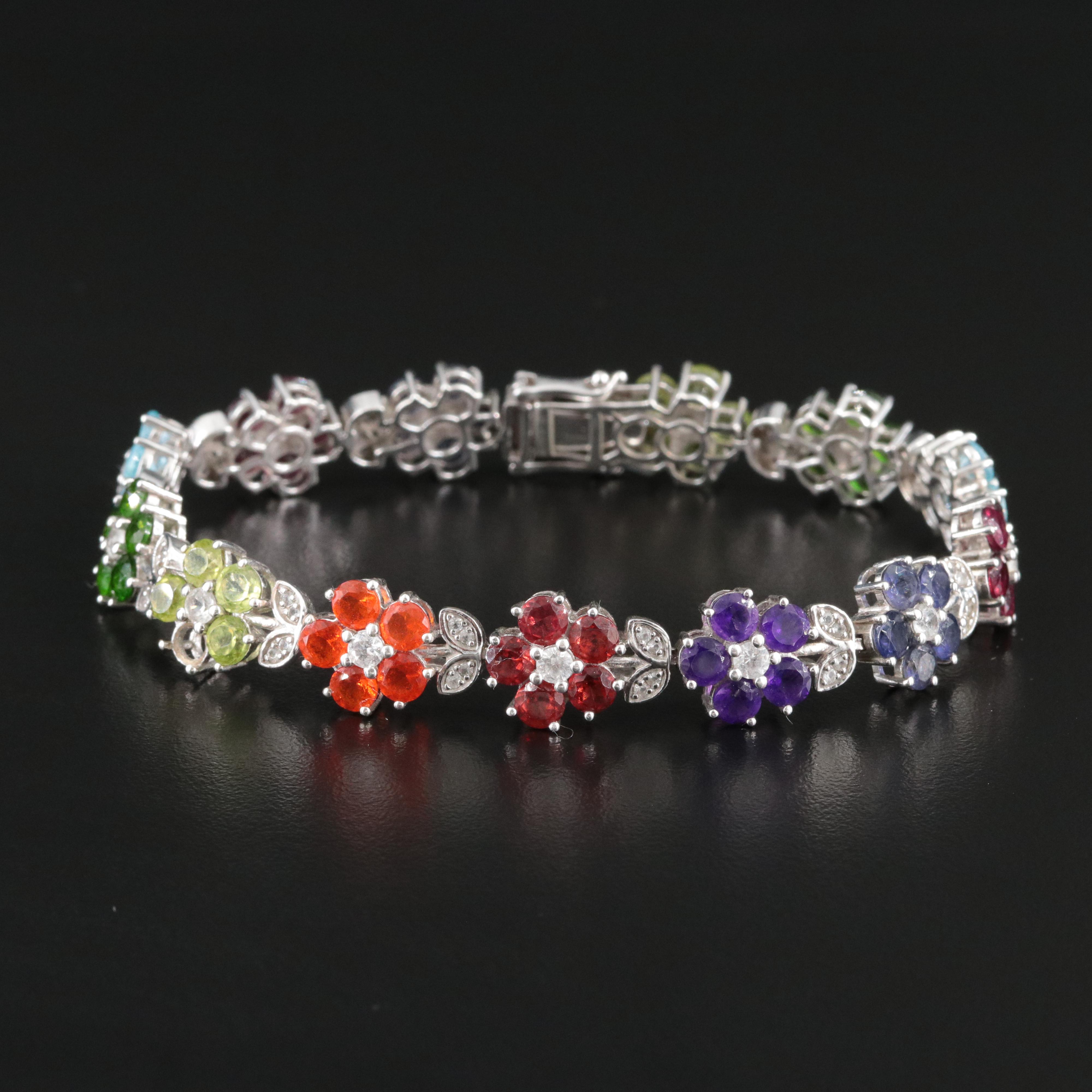 Sterling Gemstone Flower Bracelet