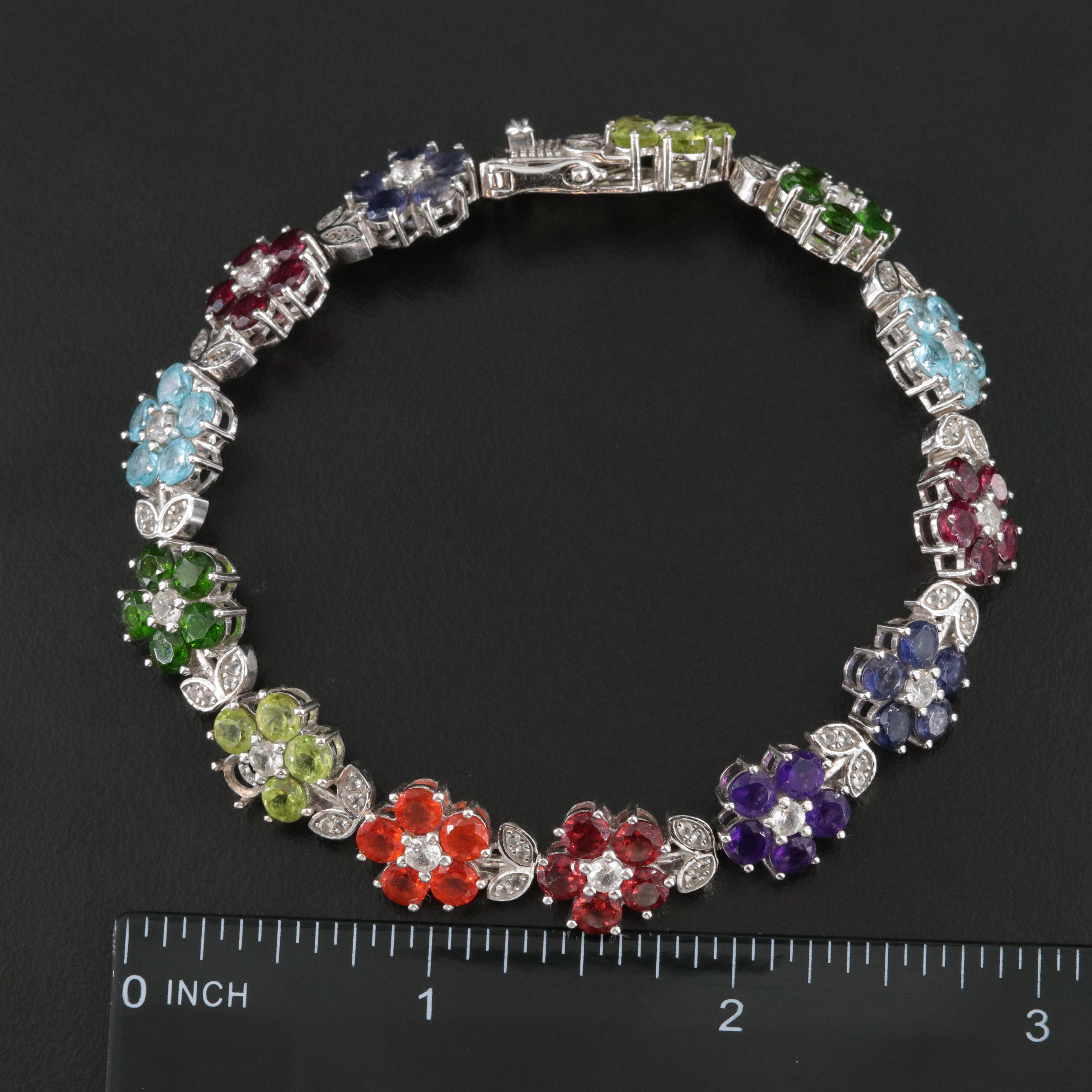 Sterling Gemstone Flower Bracelet