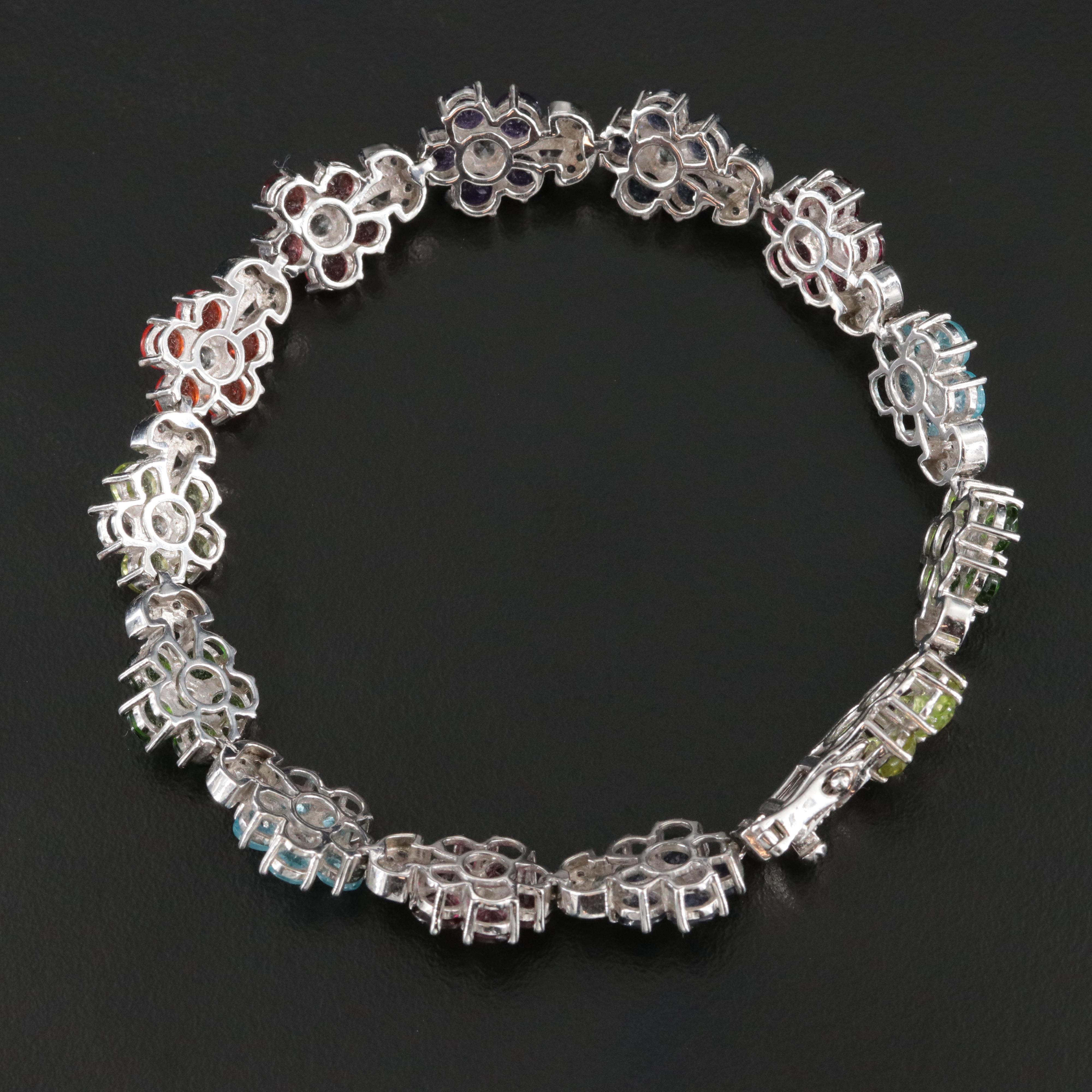 Sterling Gemstone Flower Bracelet