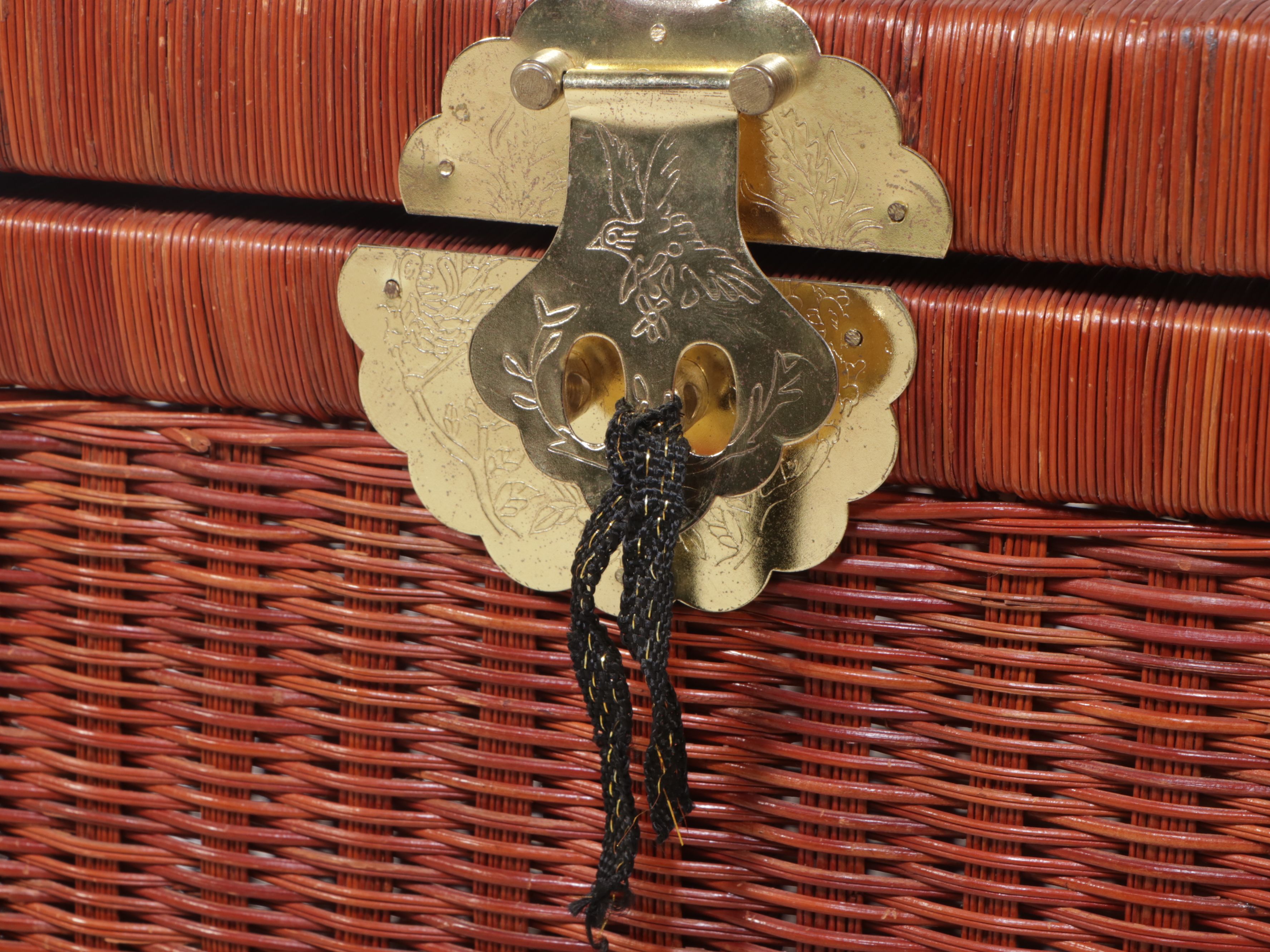 Chinese Style Brass Mount Wicker Rattan Chest, Late 20th Century