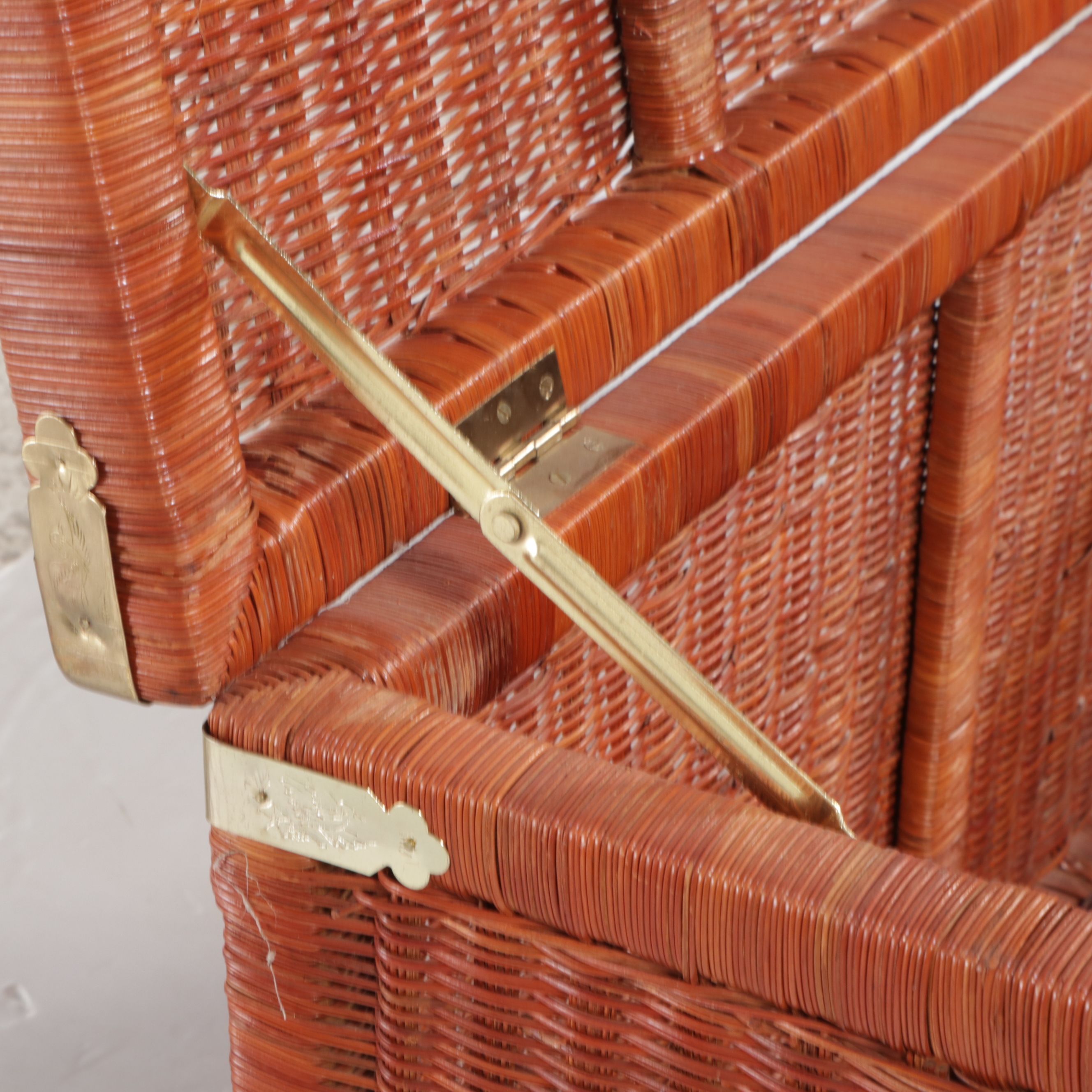 Chinese Style Brass Mount Wicker Rattan Chest, Late 20th Century