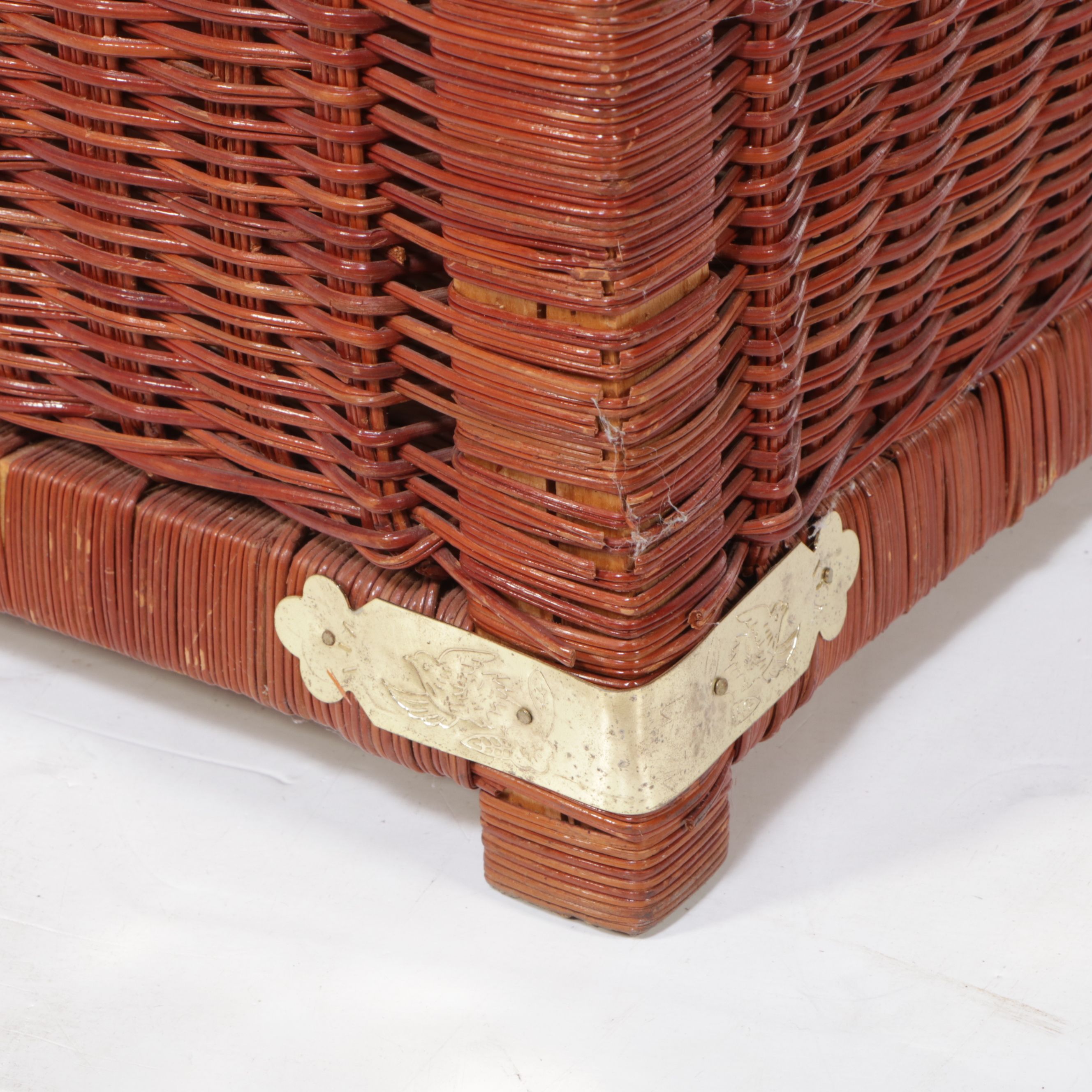 Chinese Style Brass Mount Wicker Rattan Chest, Late 20th Century