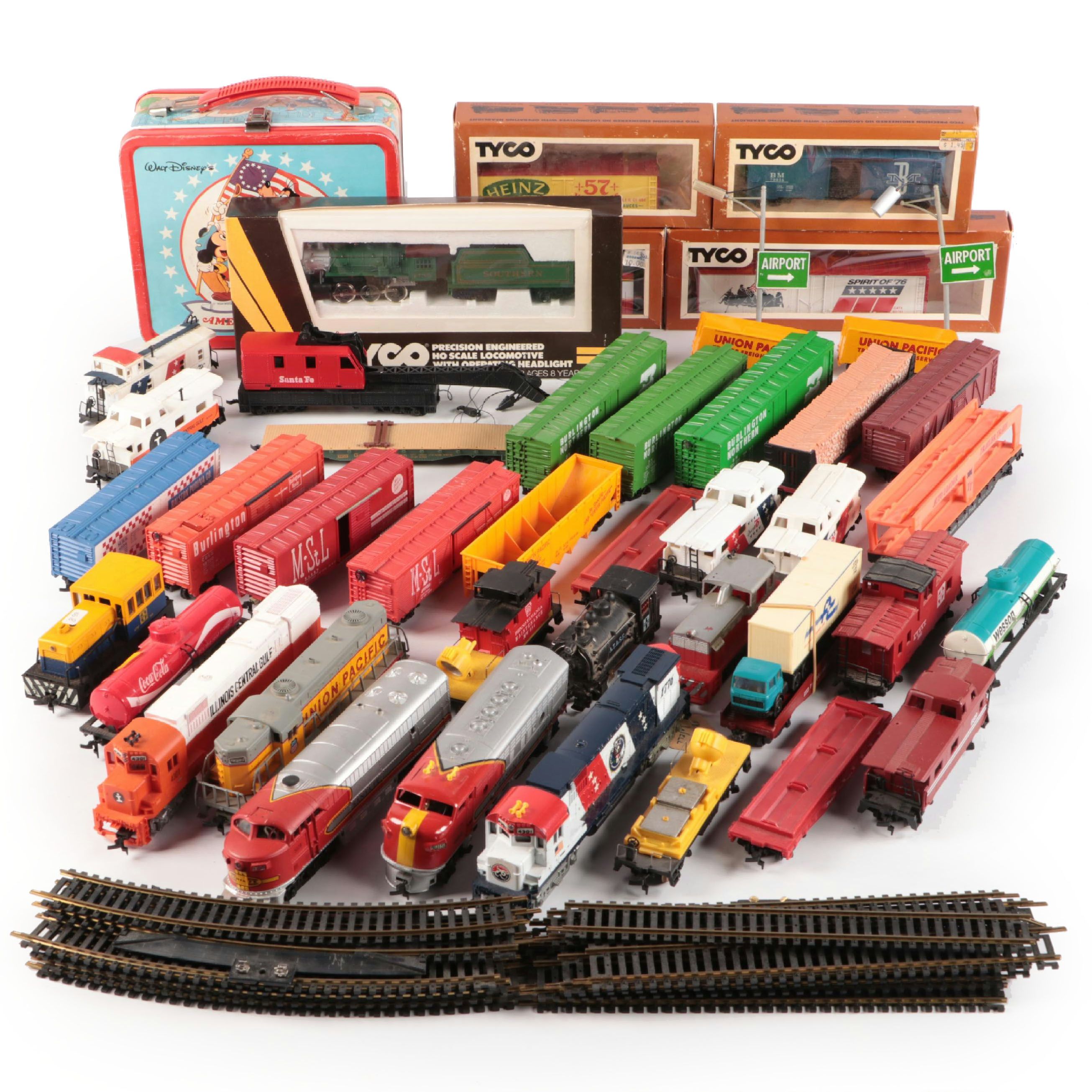 Tyco HO Scale Locomotive with More Train Cars, Late 20th Century