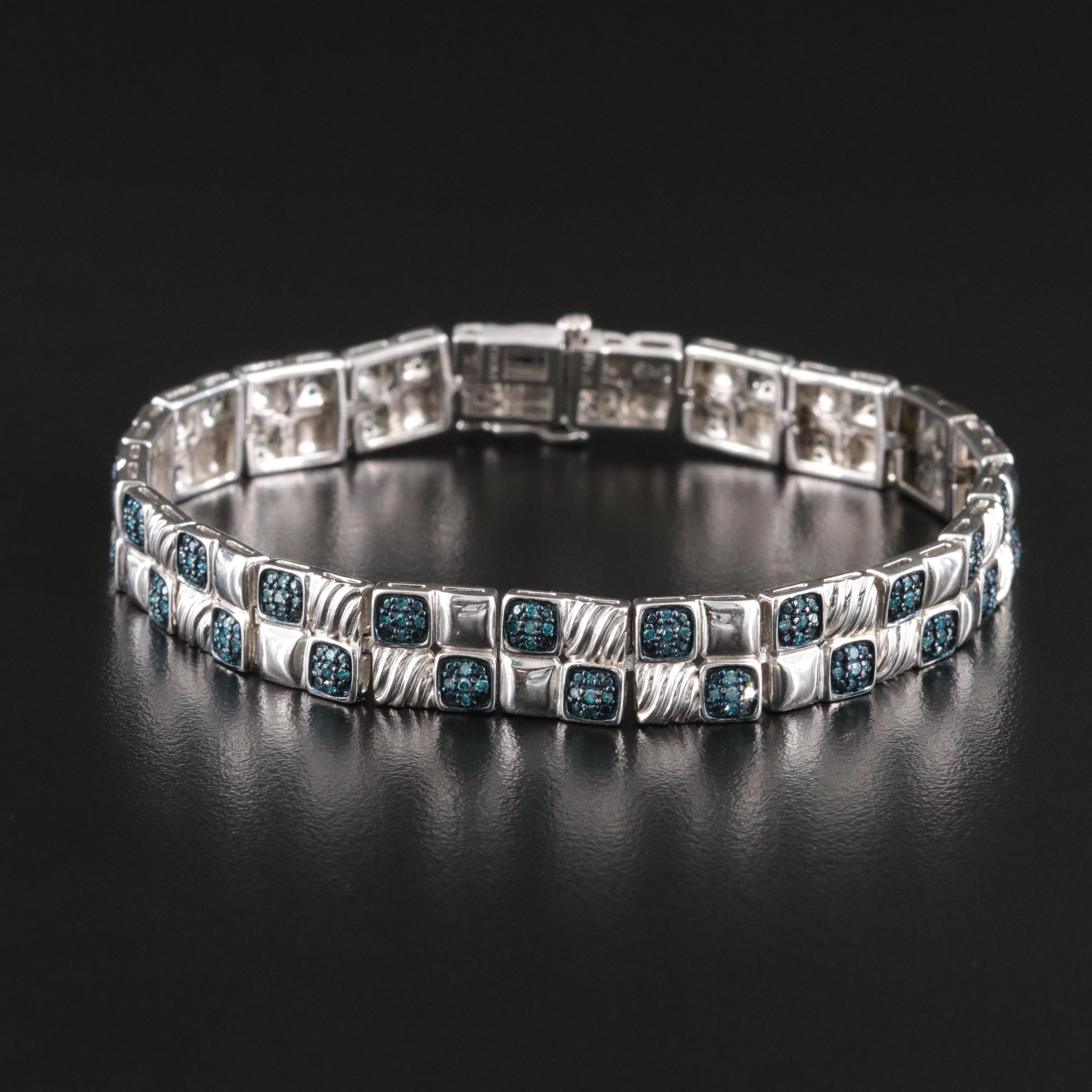 Sterling Diamond Bracelet Featuring Lab Grown Fancy Blue