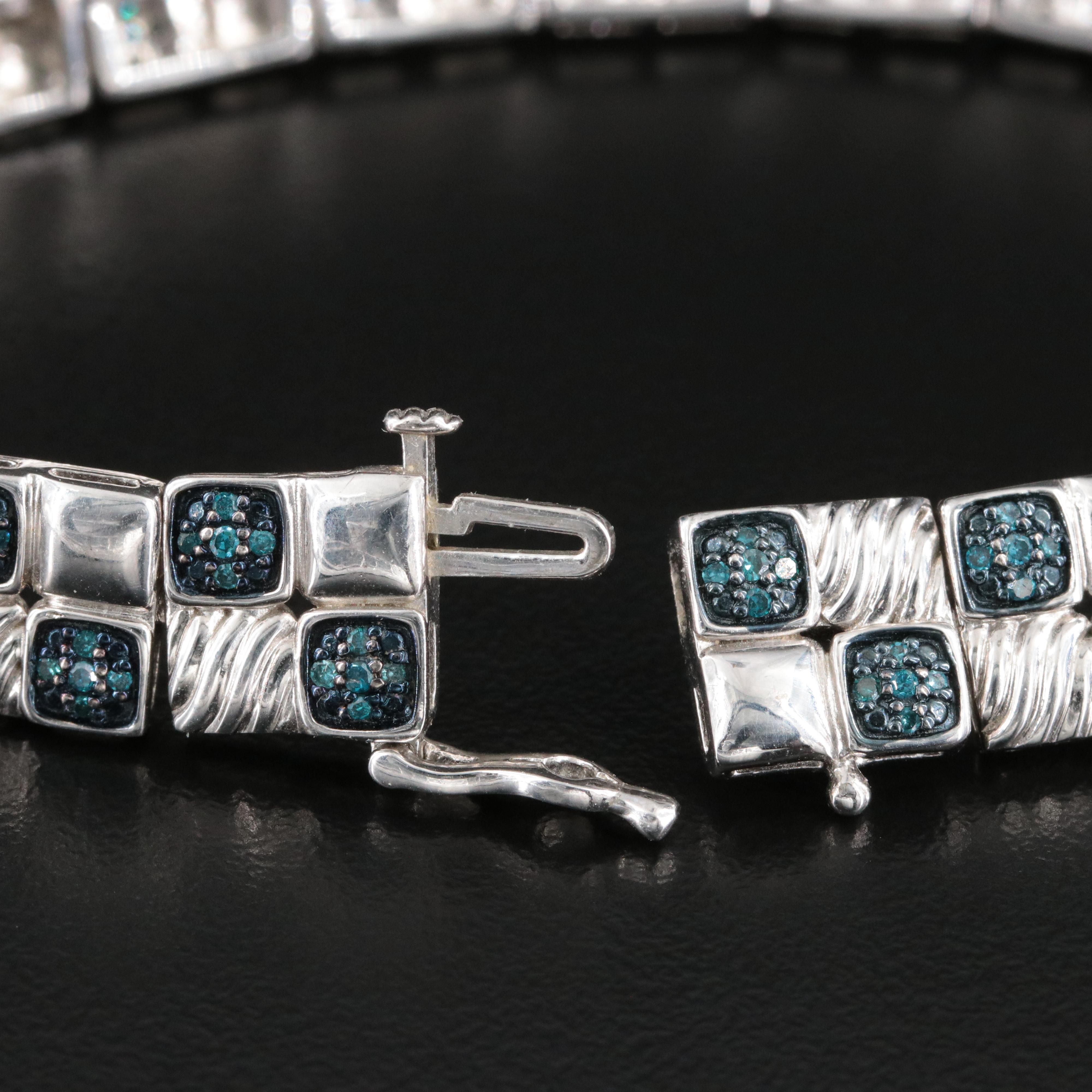 Sterling Diamond Bracelet Featuring Lab Grown Fancy Blue