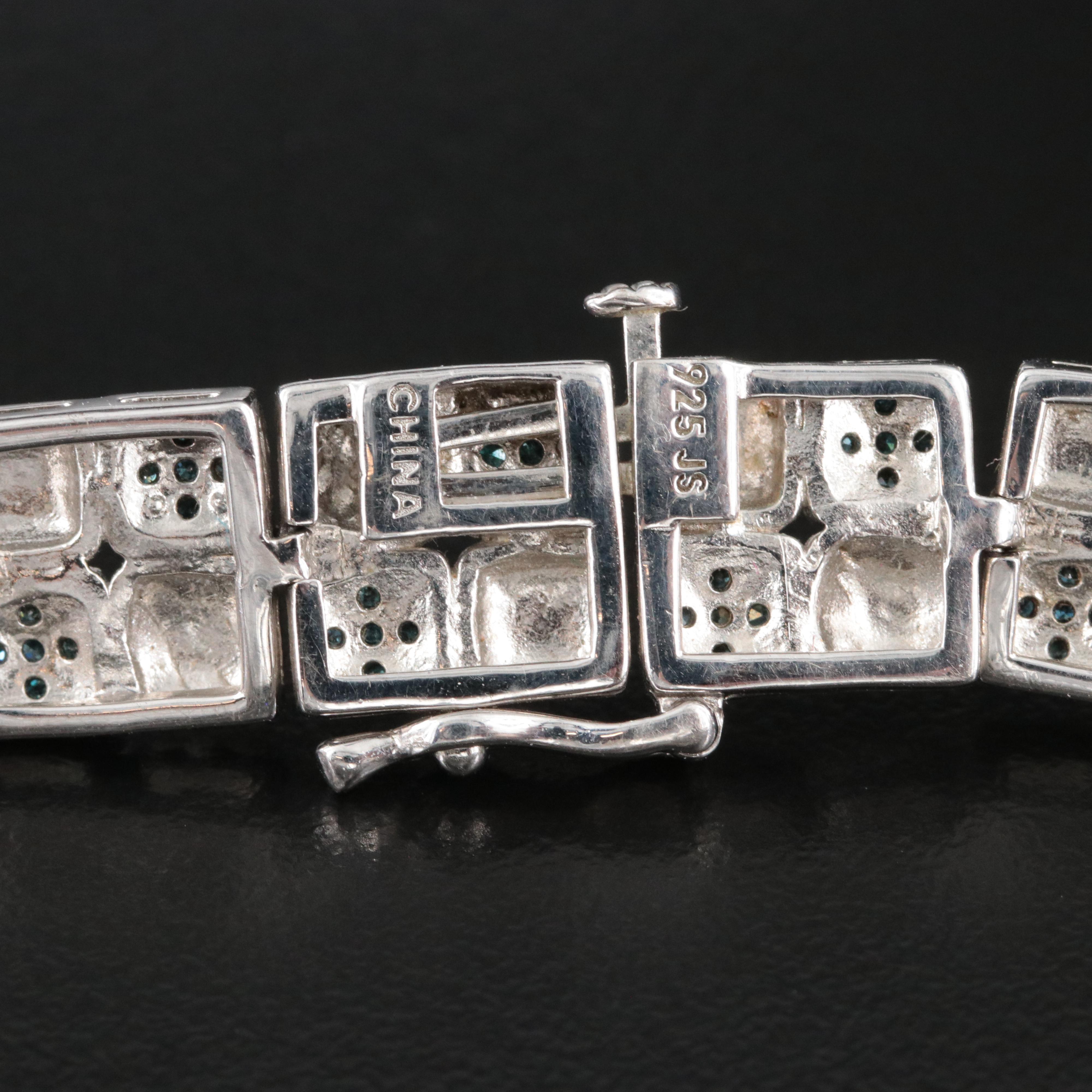 Sterling Diamond Bracelet Featuring Lab Grown Fancy Blue