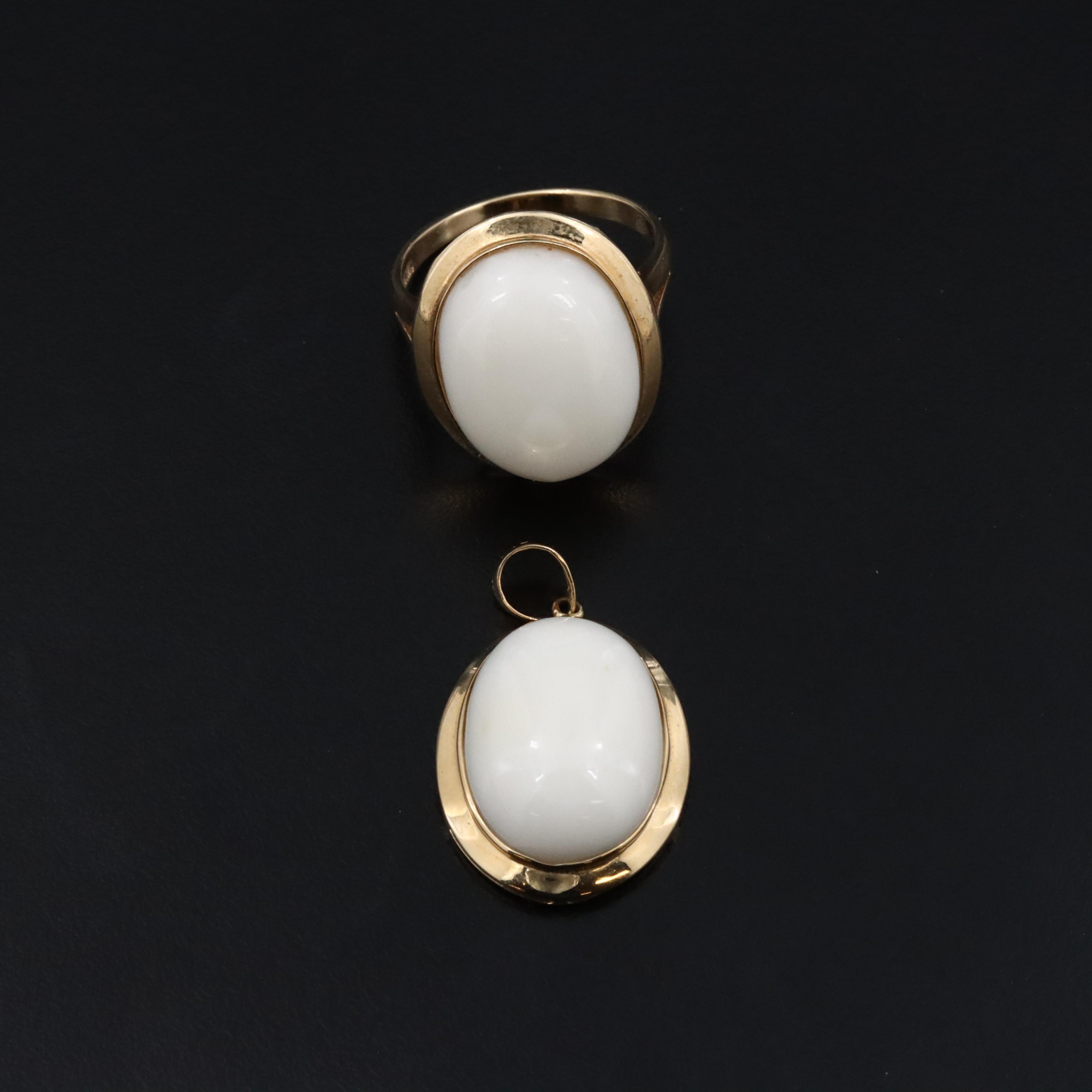 14K Coral Ring and Pendant Set