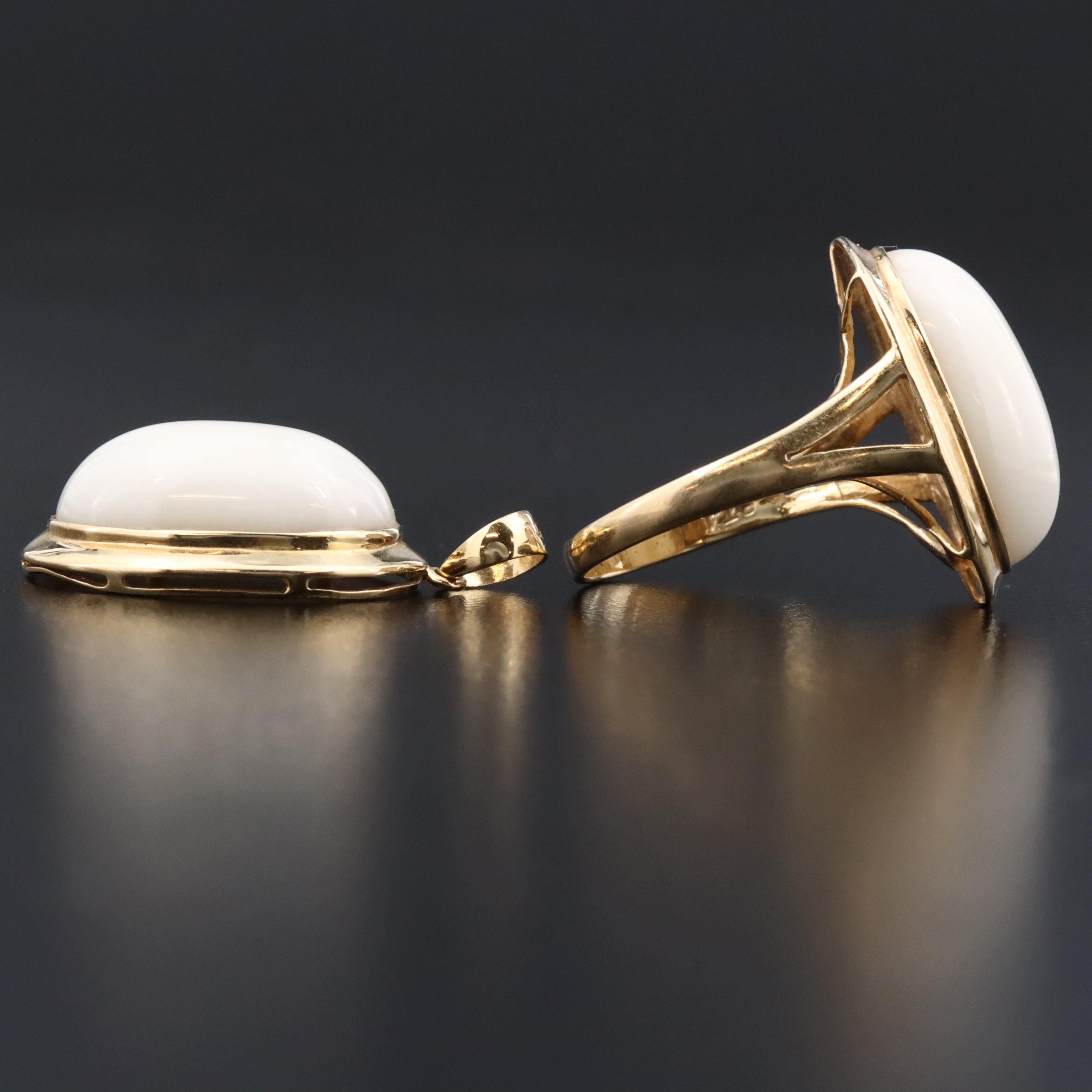 14K Coral Ring and Pendant Set