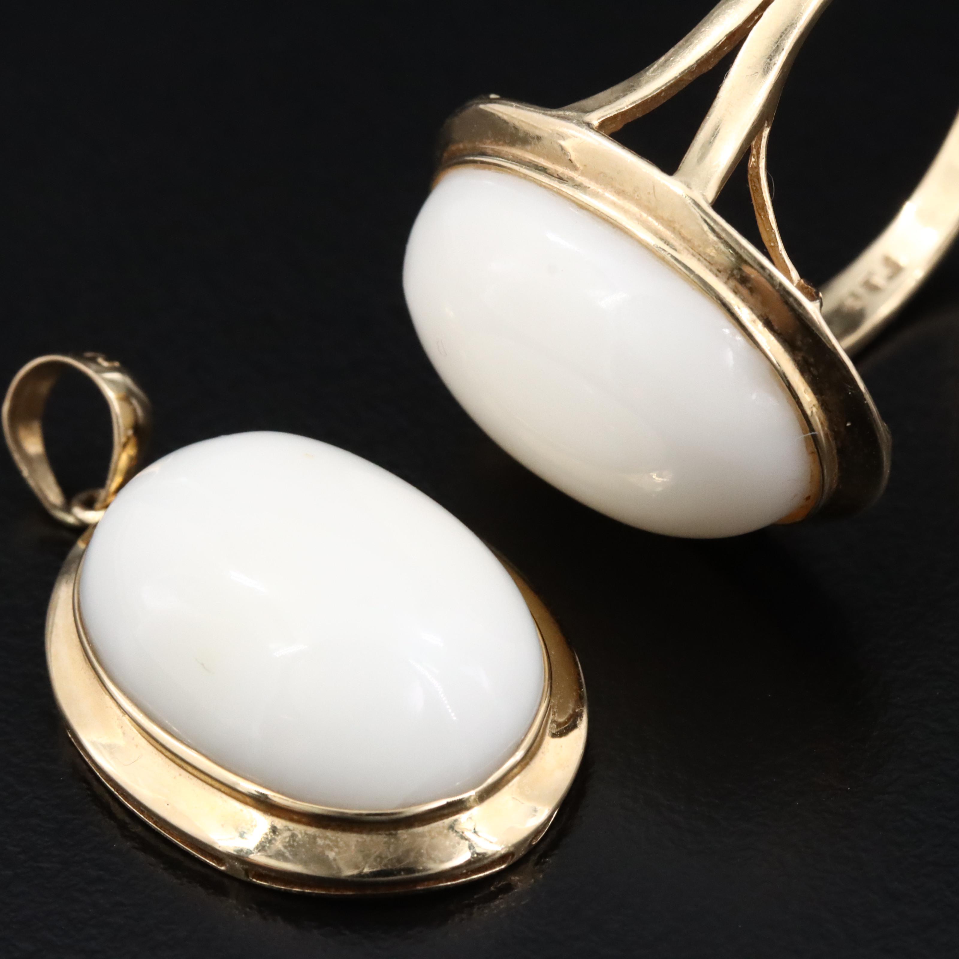 14K Coral Ring and Pendant Set