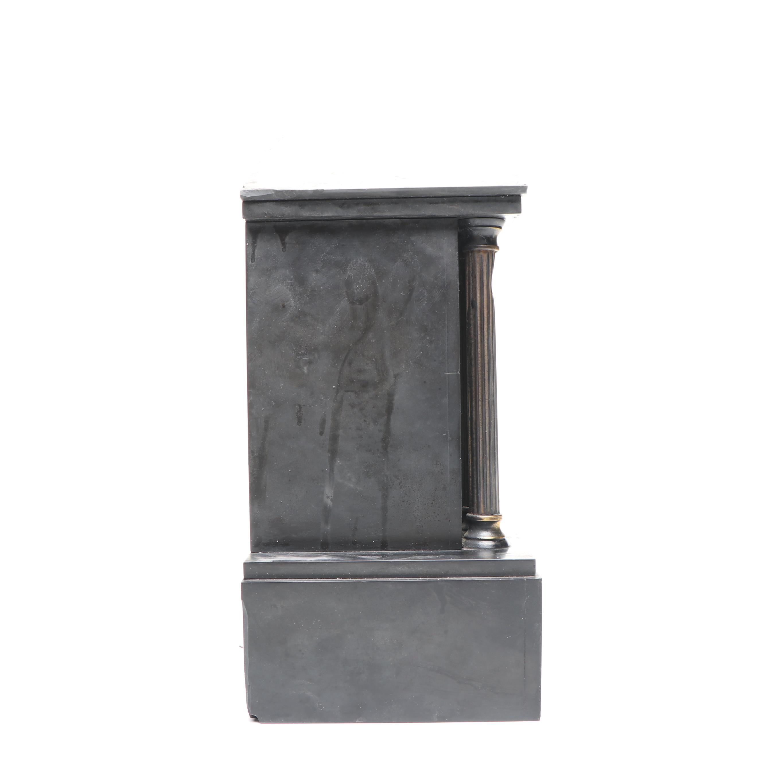 Antique Neoclassical Black Marble Mantel Clock