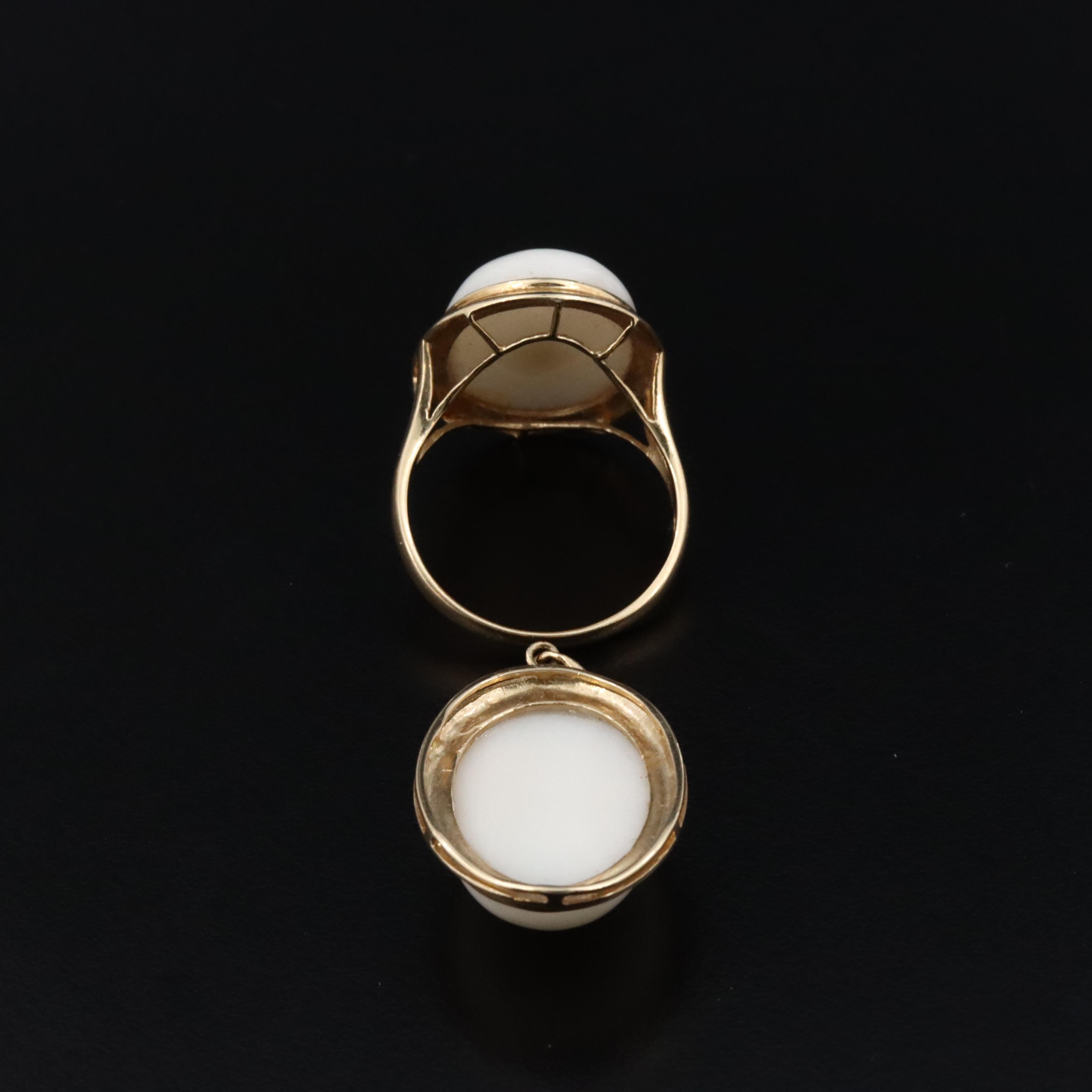 14K Coral Ring and Pendant Set