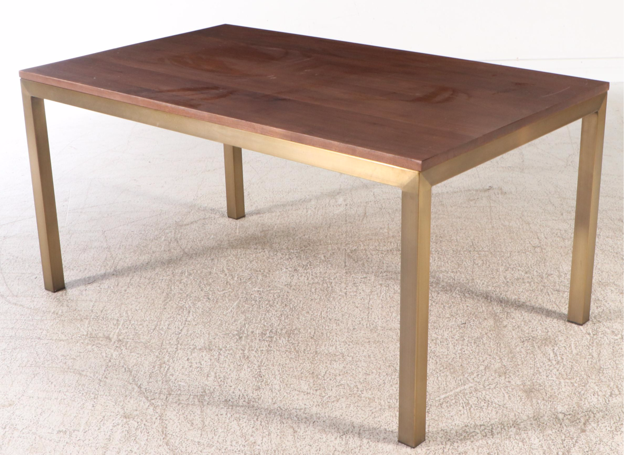 Parsons Style Wood and Brass Tone Metal Dining Table