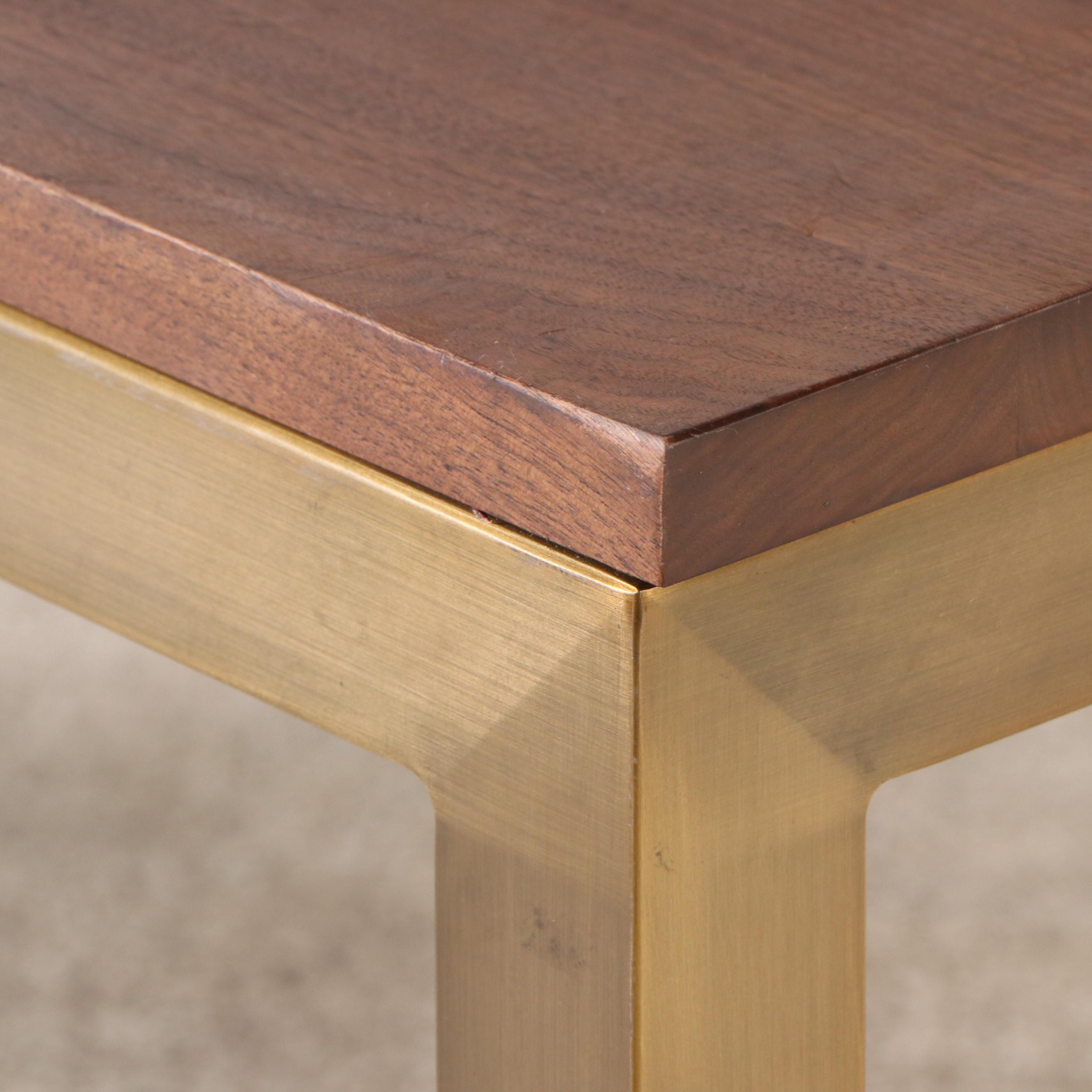 Parsons Style Wood and Brass Tone Metal Dining Table