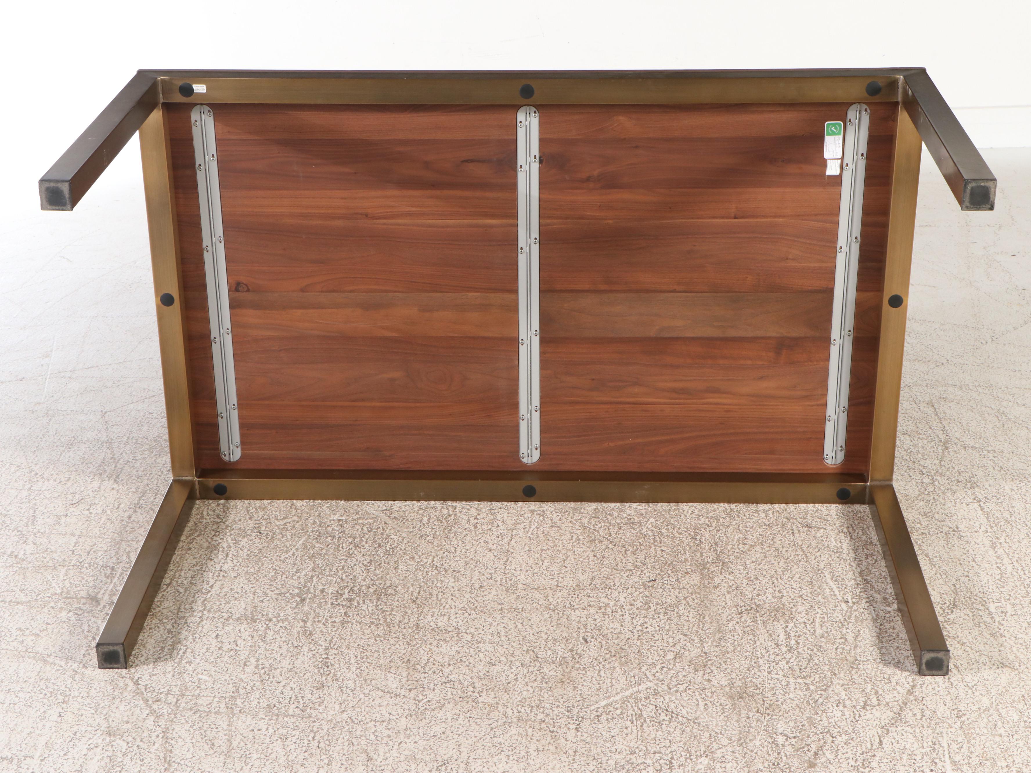 Parsons Style Wood and Brass Tone Metal Dining Table