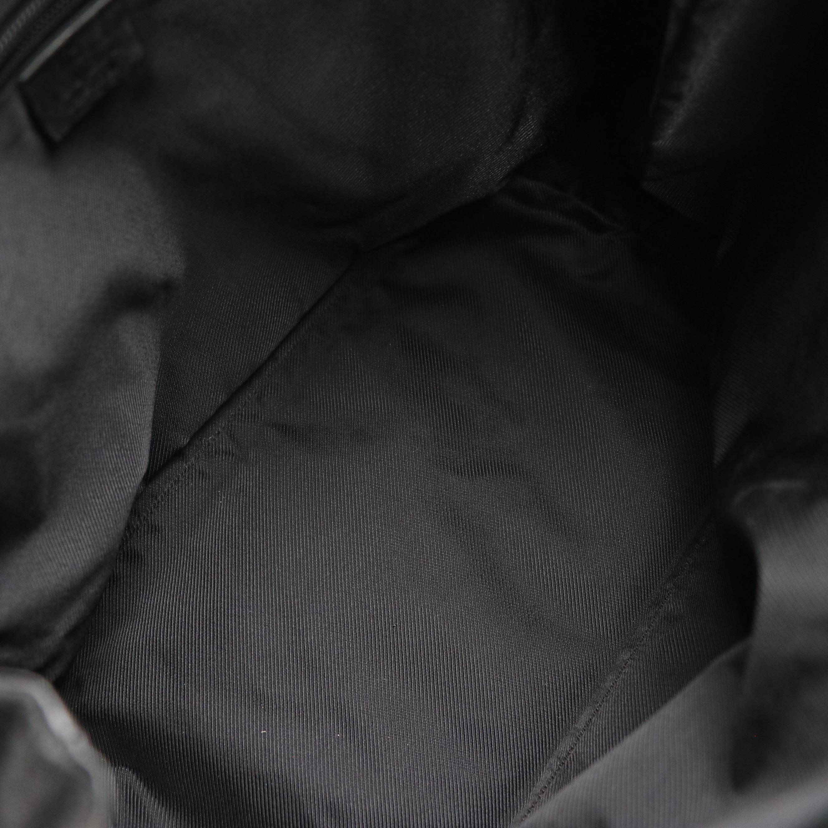 Gucci Front Pocket Side Drawstring Tote in Black GG Canvas and Leather Trim