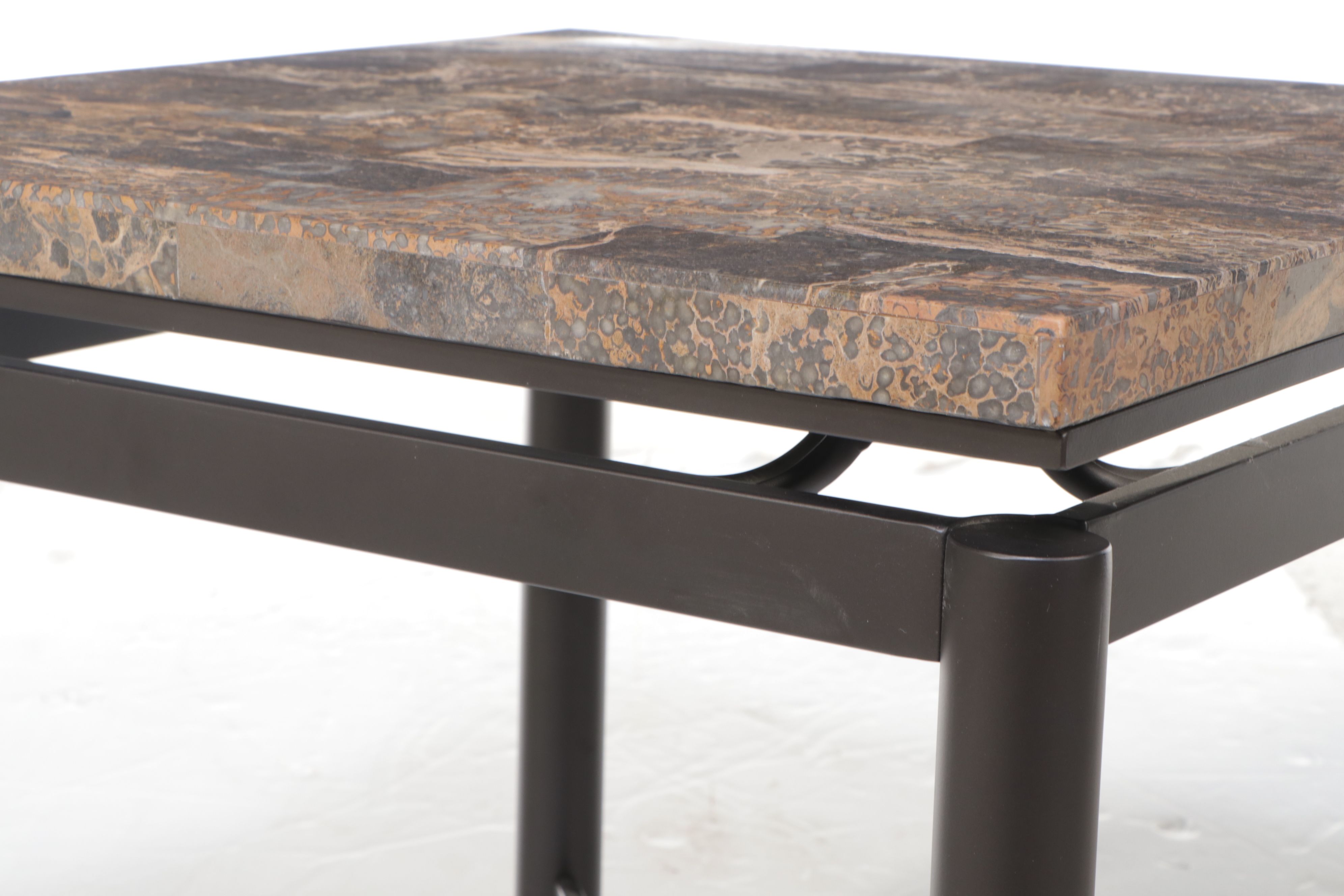 Contemporary Tessellated Stone and Metal End Table