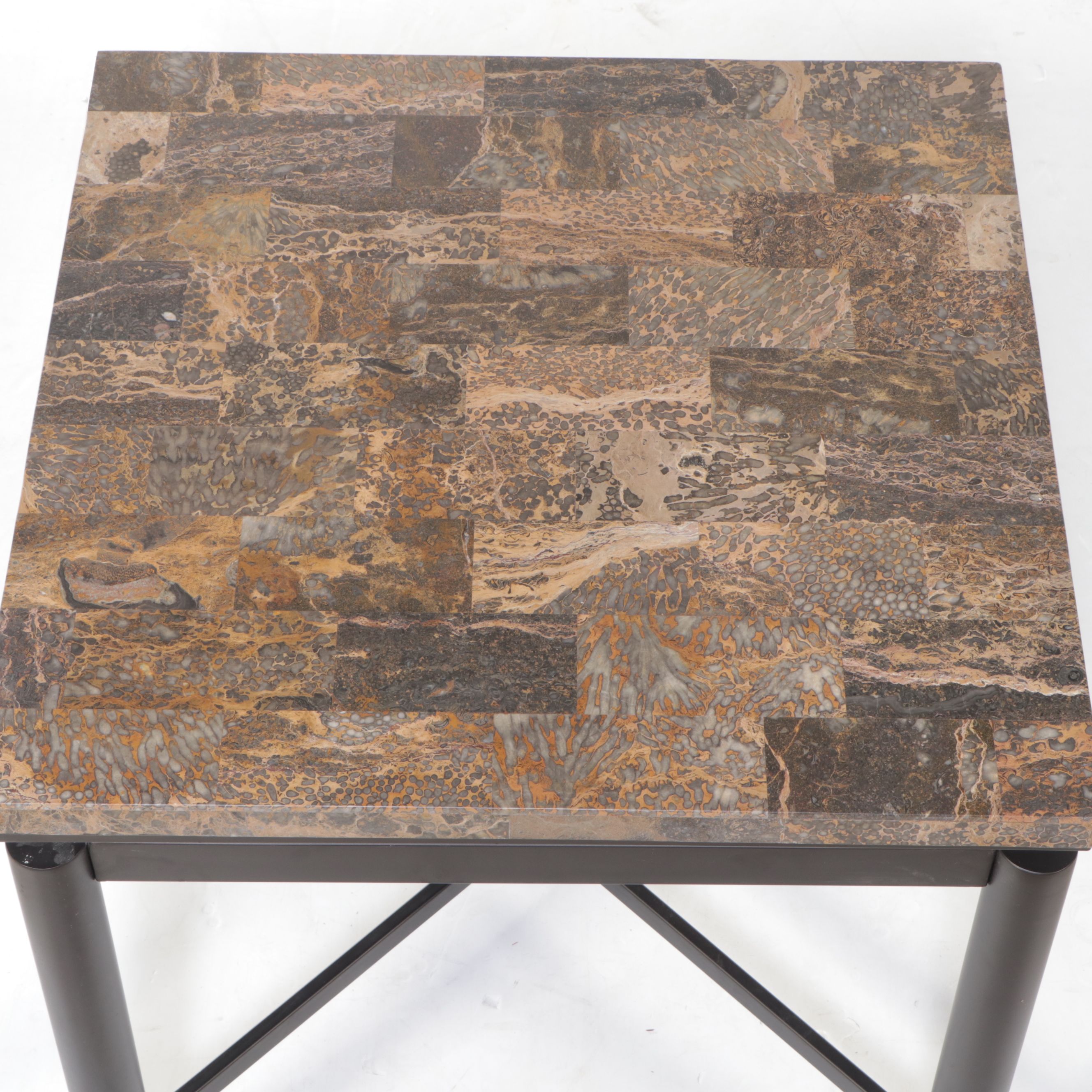 Contemporary Tessellated Stone and Metal End Table