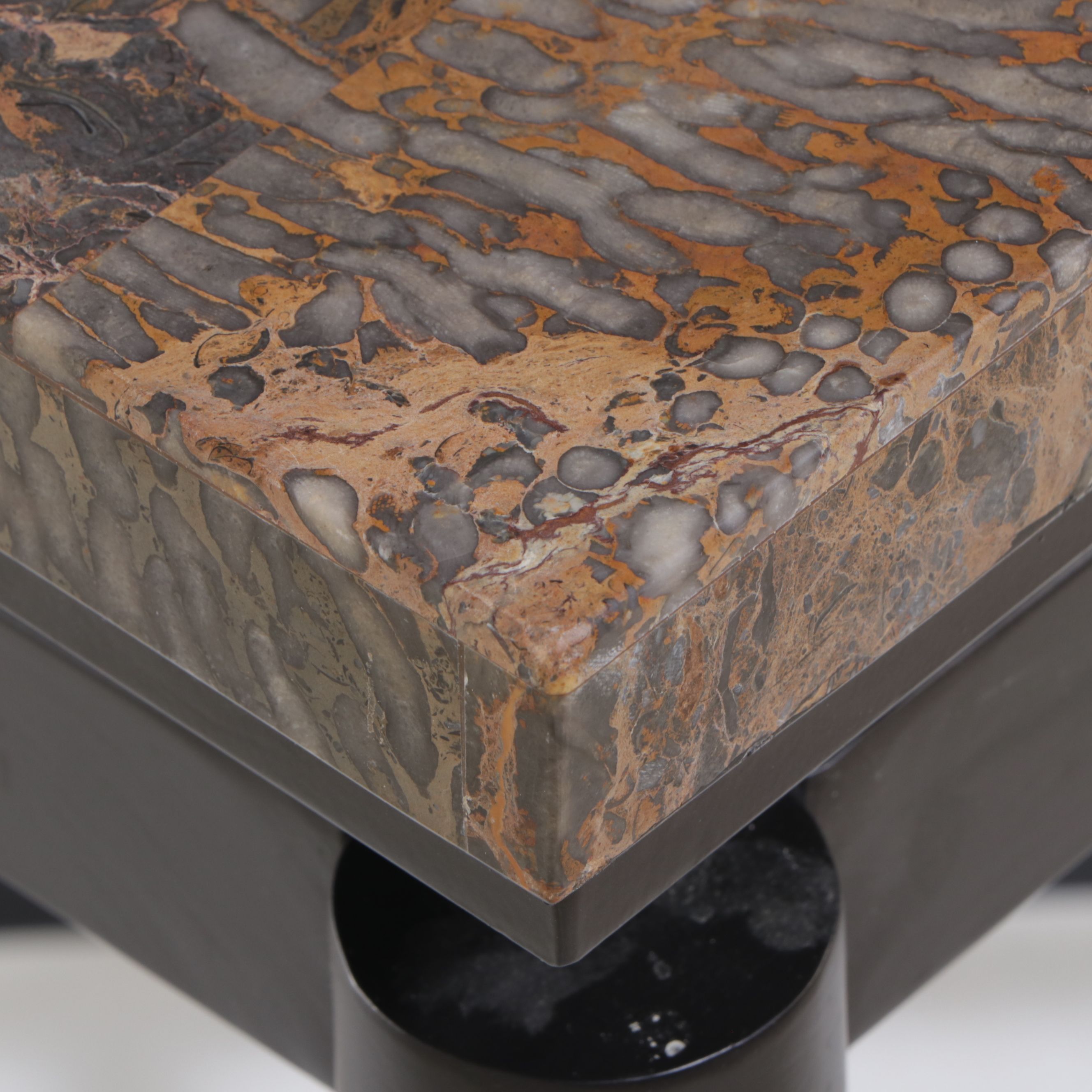 Contemporary Tessellated Stone and Metal End Table