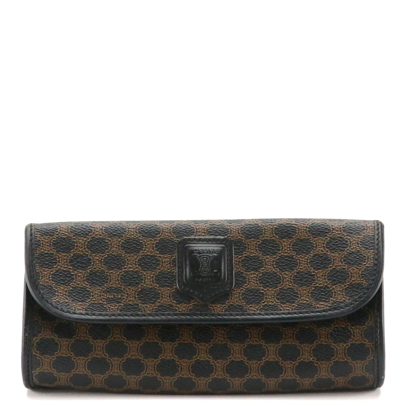 Celine Flap Pouch in Black Triomphe Macadam Canvas and Leather Trim