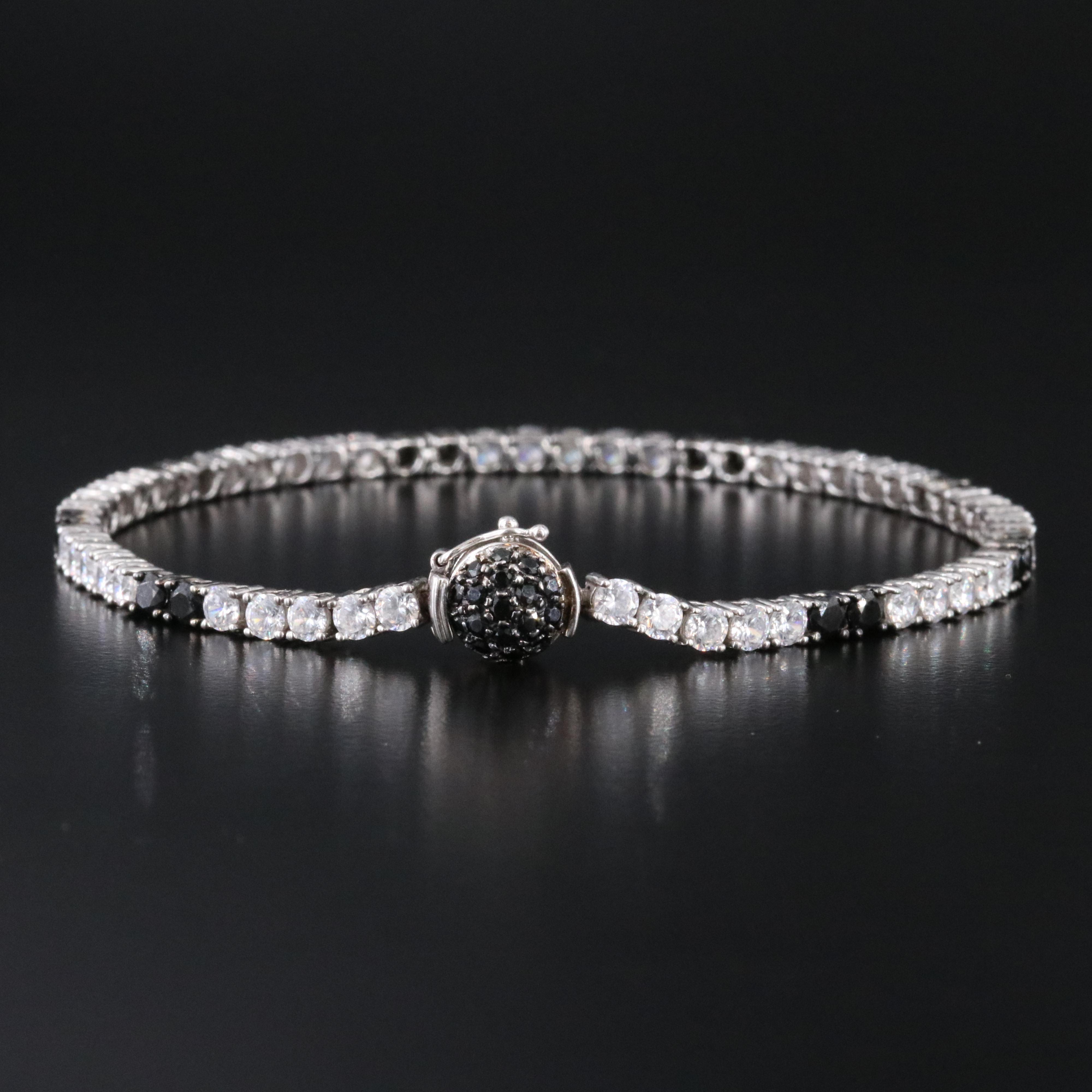 14K Black and White CZ Line Bracelet