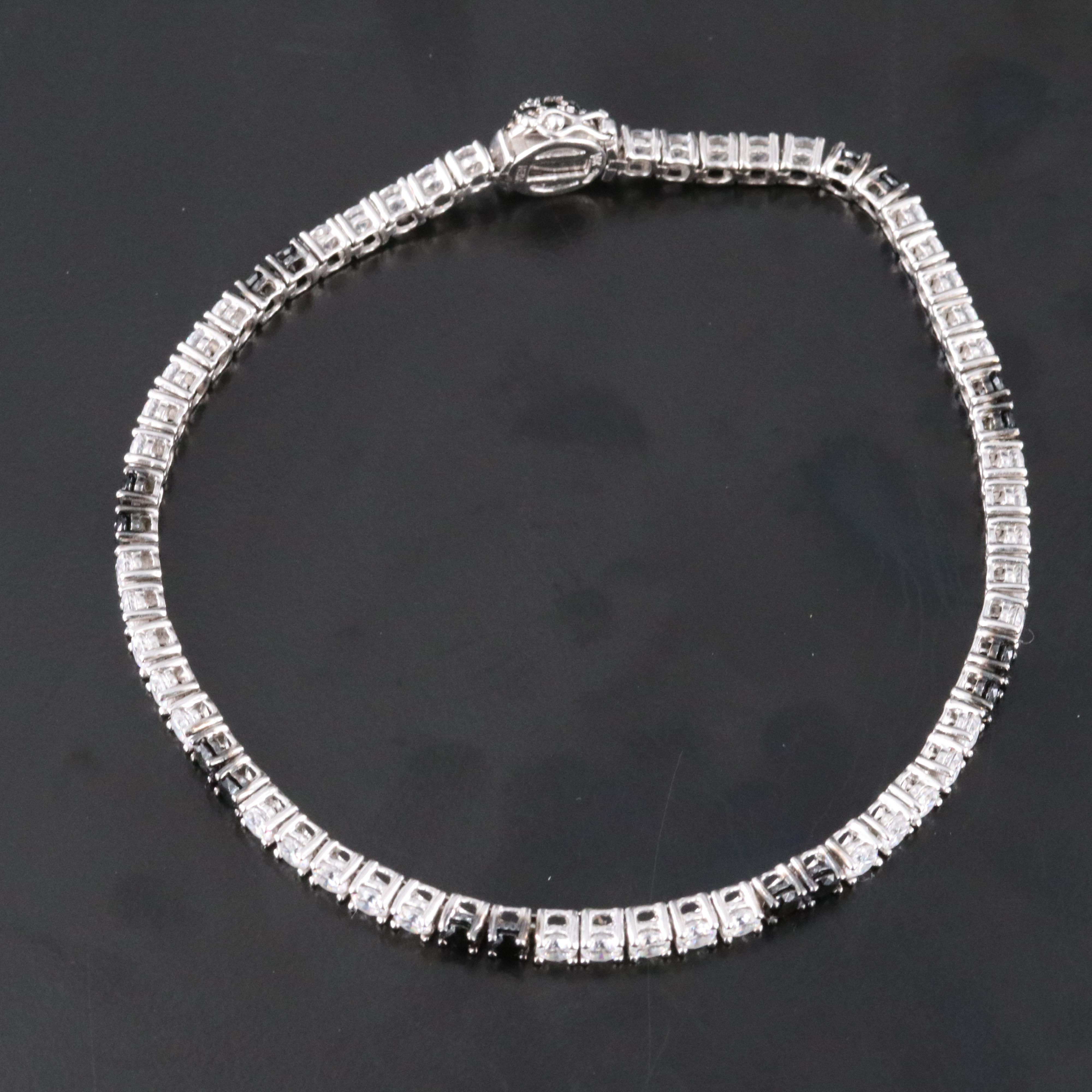 14K Black and White CZ Line Bracelet