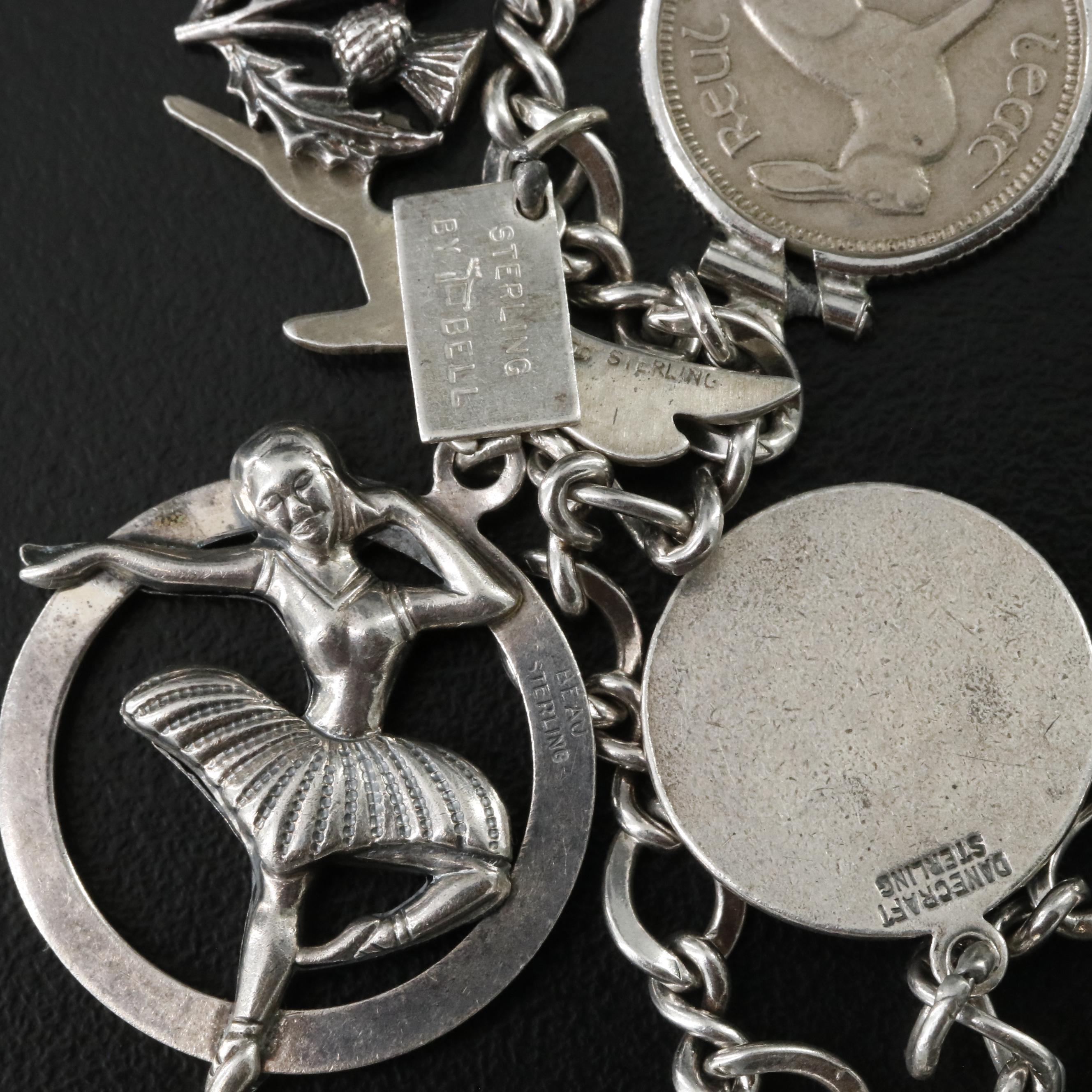 Vintage Sterling Charm Bracelet with Coin Charms
