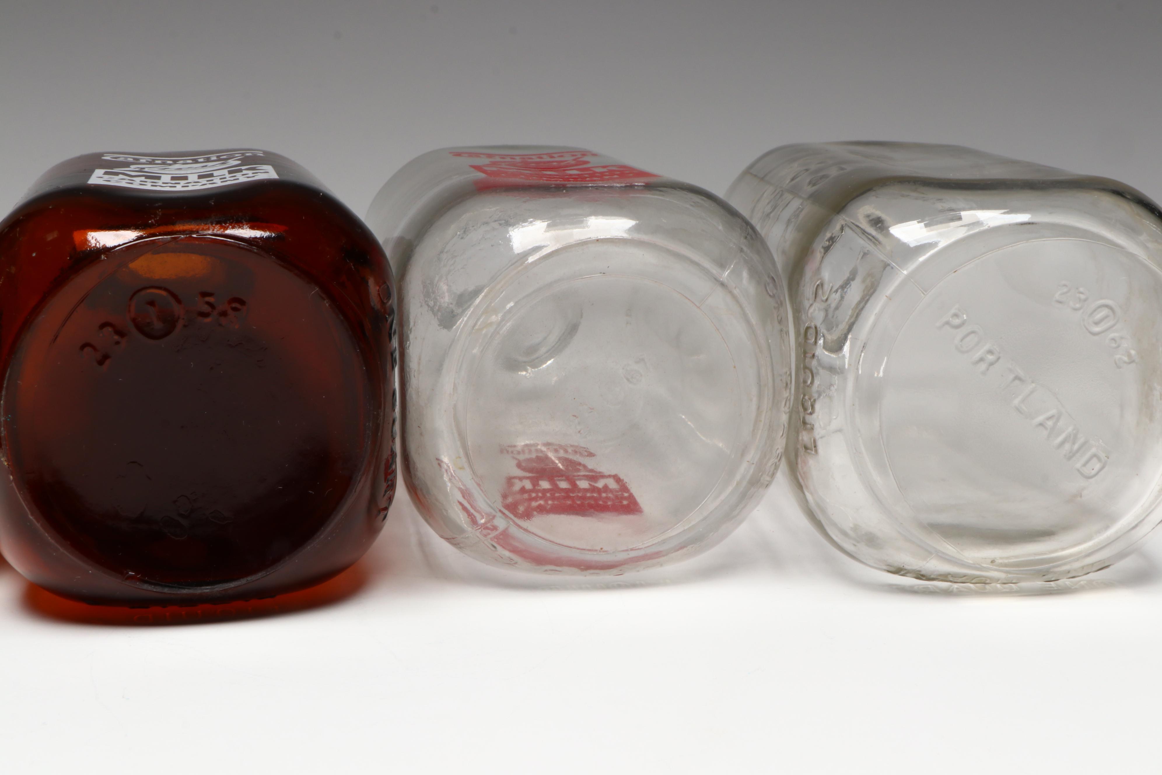 Carnation Milk Glass Bottles with Caddy, Mid-20th Century