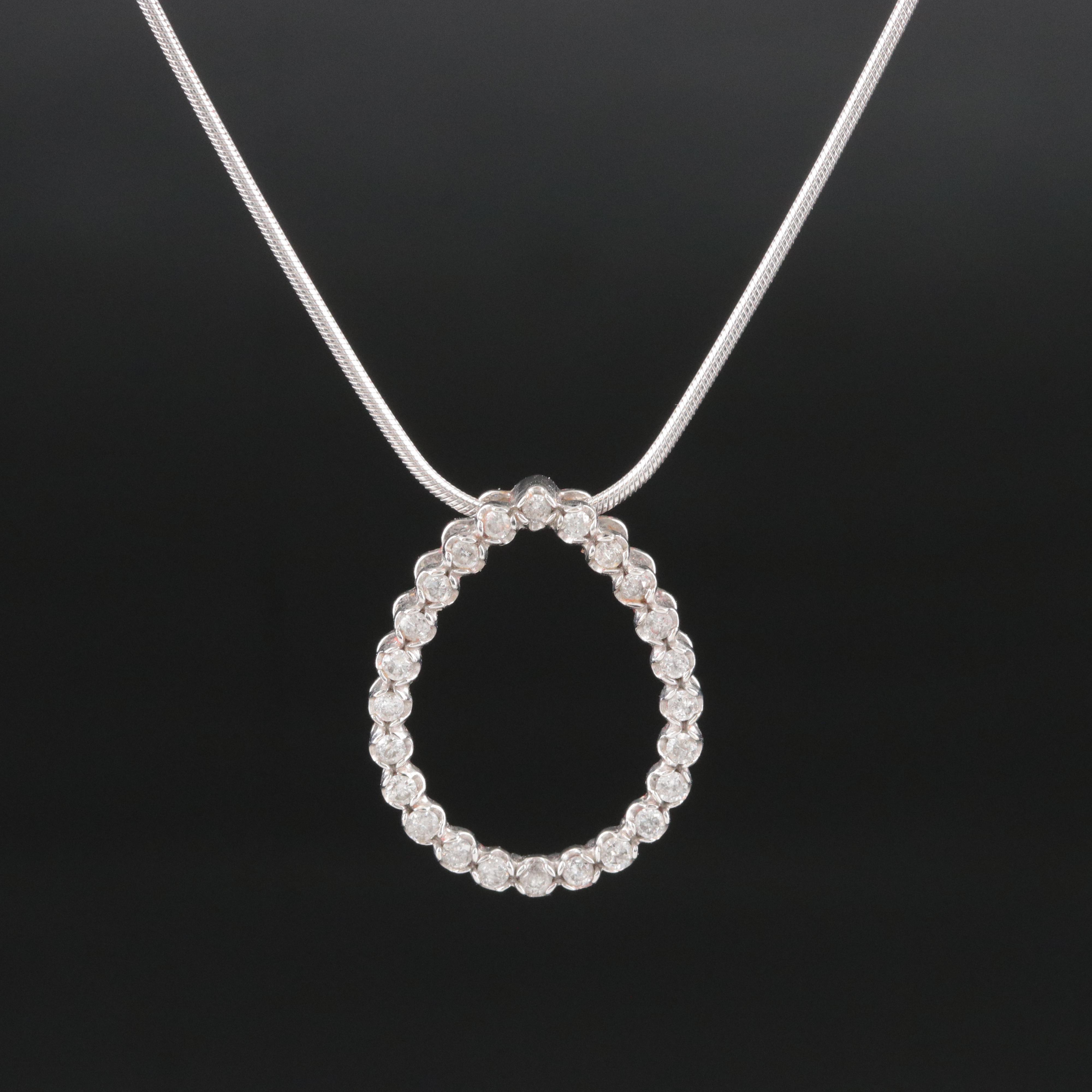 10K 0.48 CTW Diamond Pendant on 14K Snake Chain Necklace