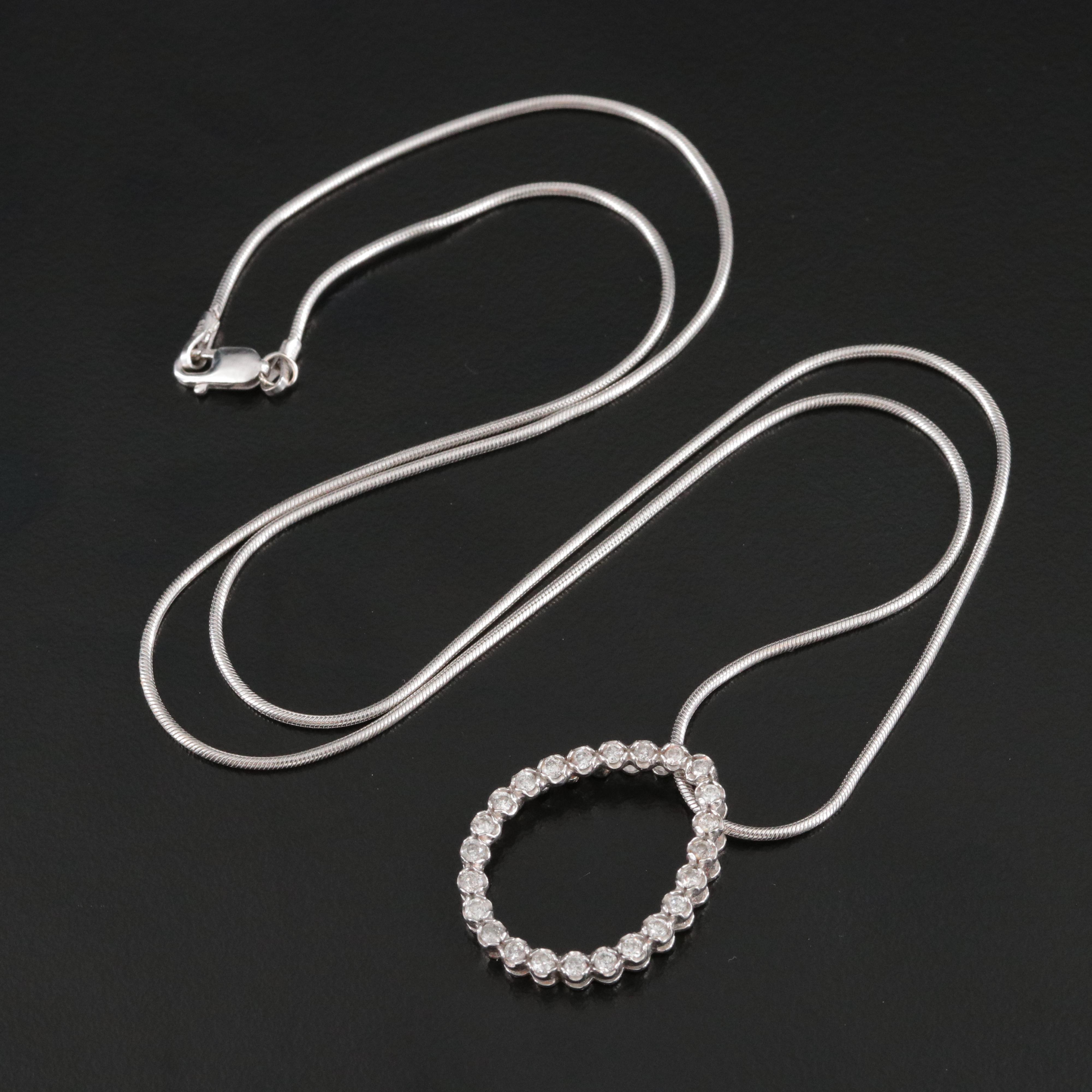 10K 0.48 CTW Diamond Pendant on 14K Snake Chain Necklace