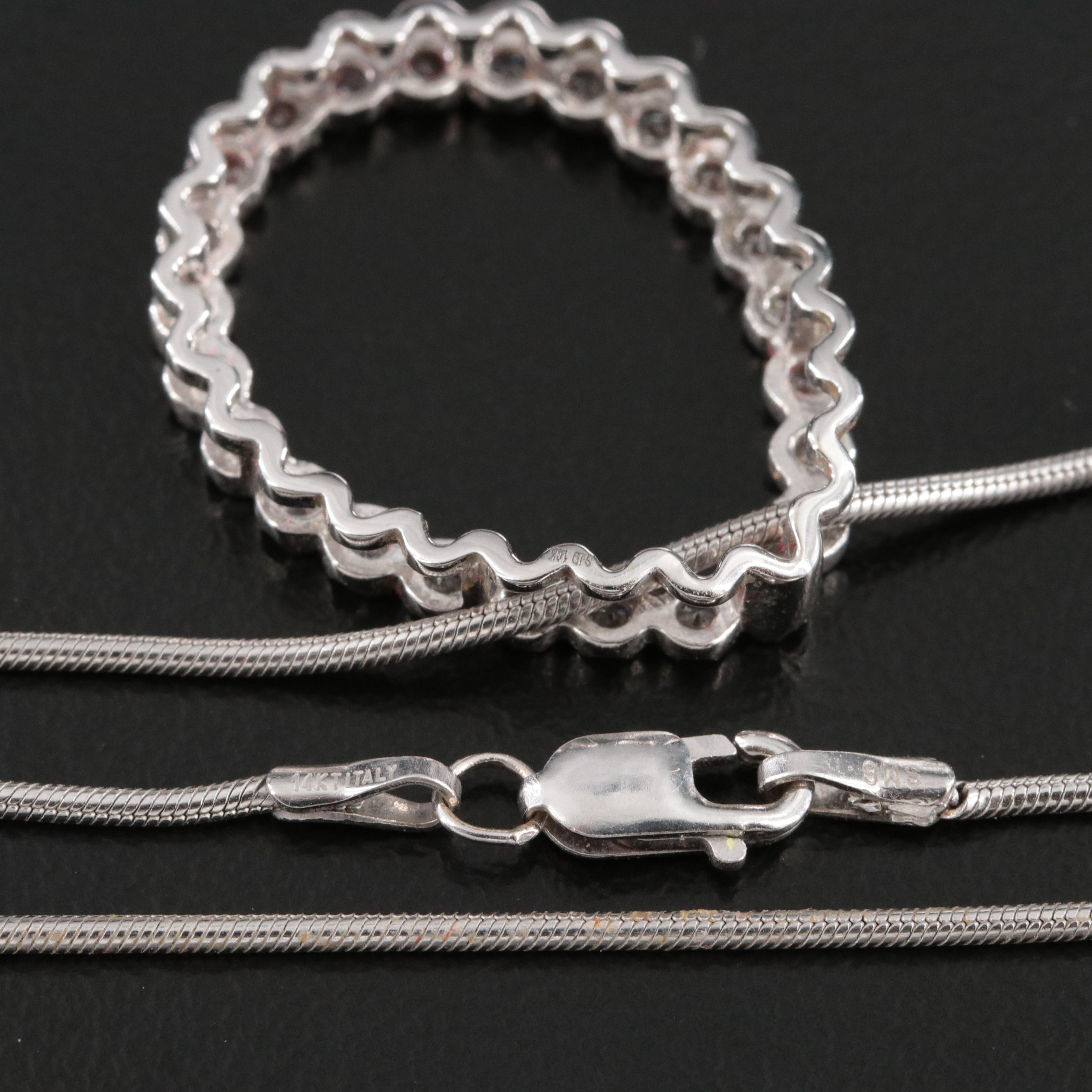 10K 0.48 CTW Diamond Pendant on 14K Snake Chain Necklace