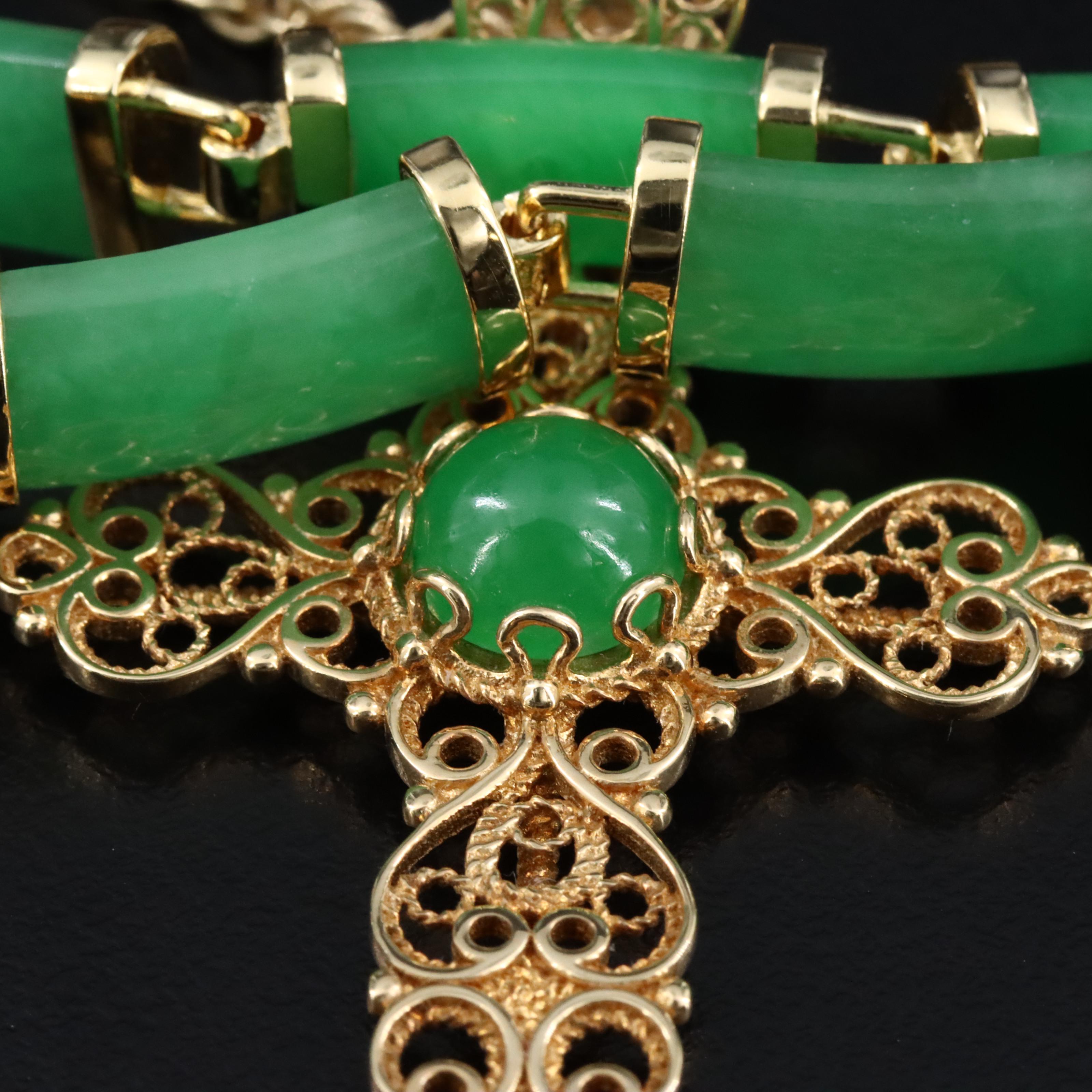 Sterling Jadeite Bracelet and Cross Pendant Necklace