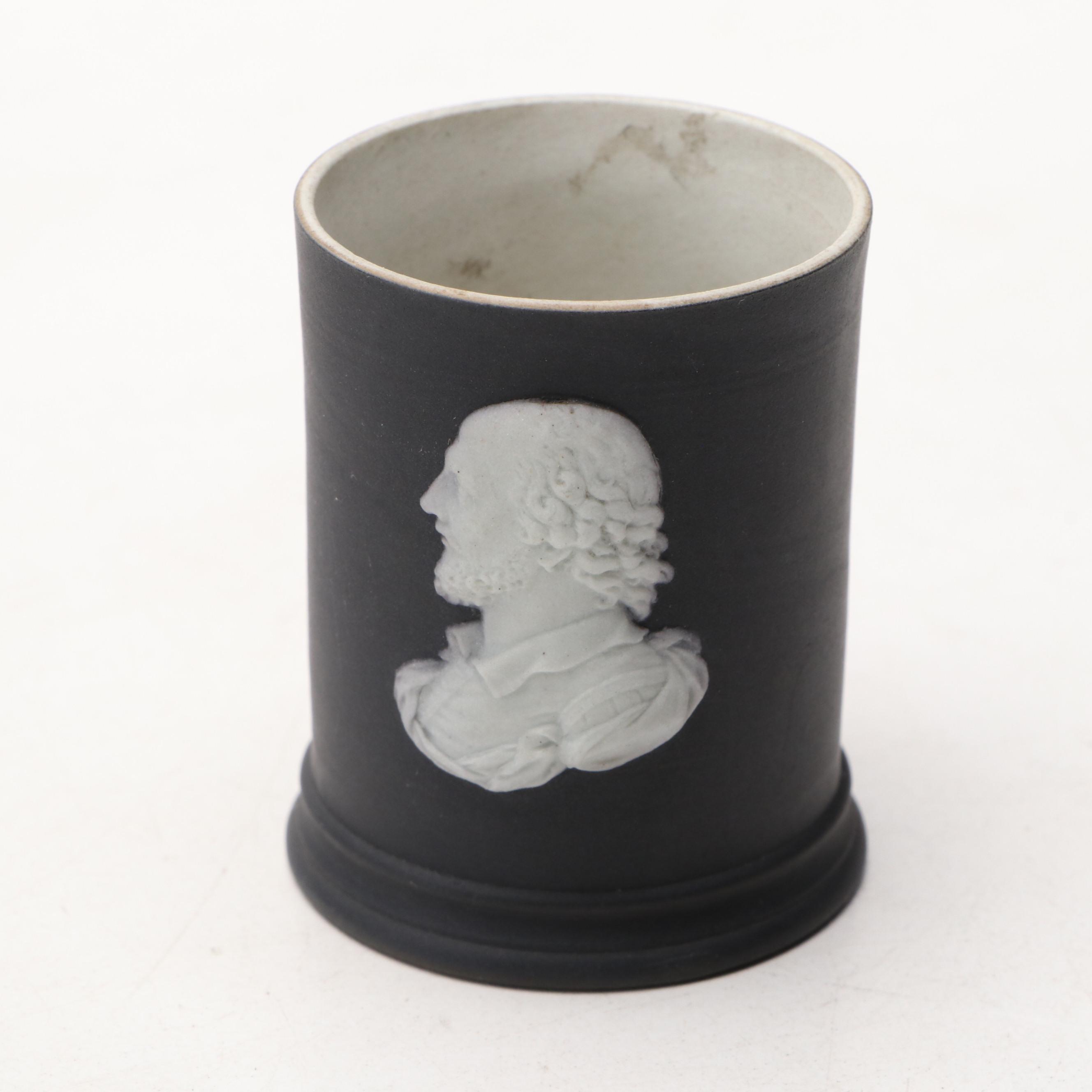 Wedgwood Black Jasperware Portrait Vase with Other Plates and Trays
