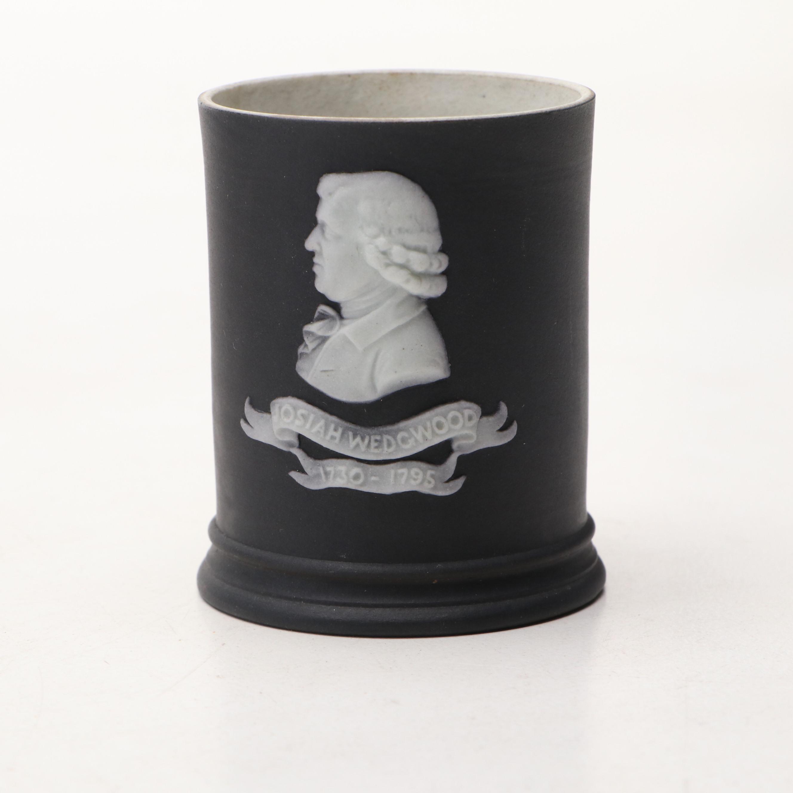 Wedgwood Black Jasperware Portrait Vase with Other Plates and Trays