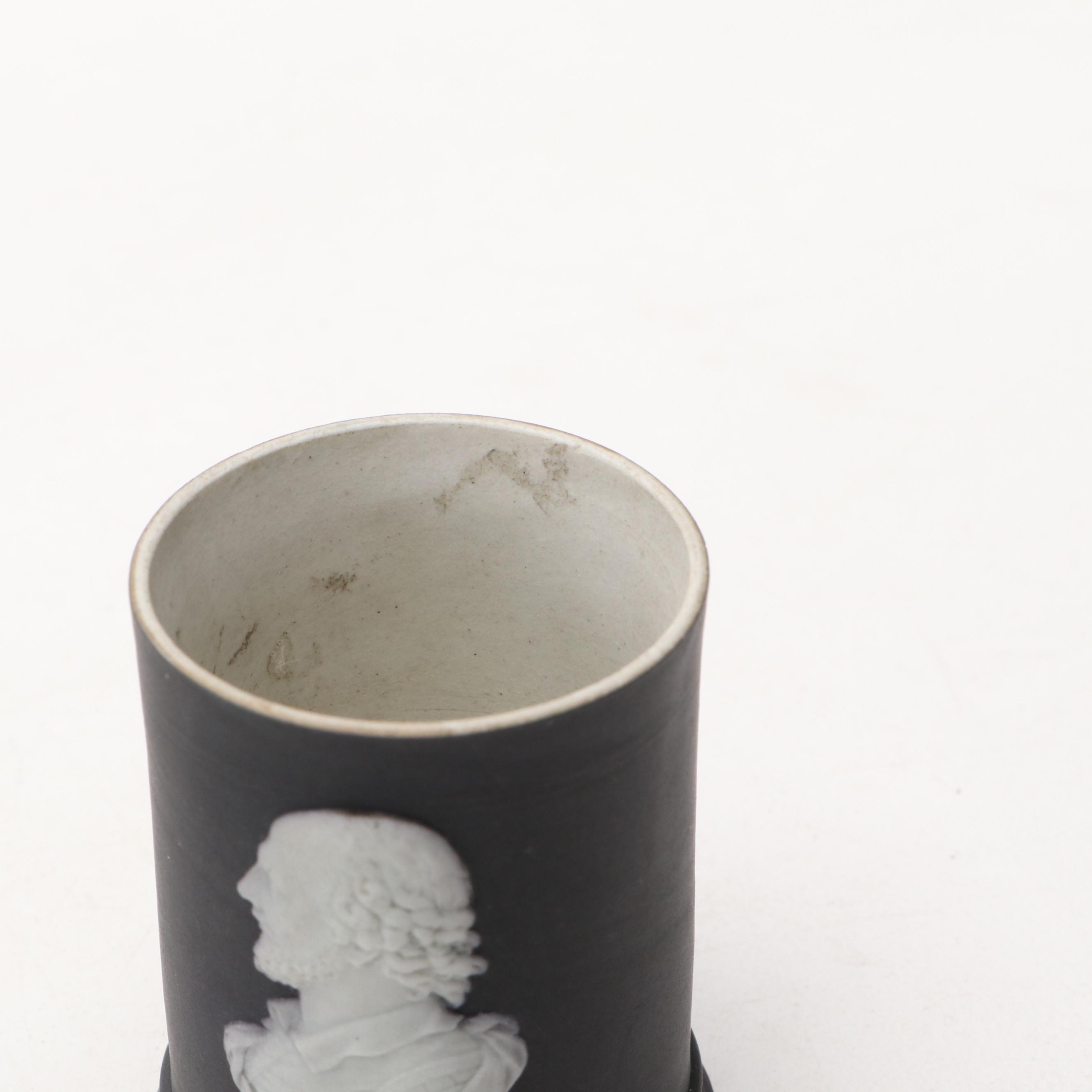 Wedgwood Black Jasperware Portrait Vase with Other Plates and Trays