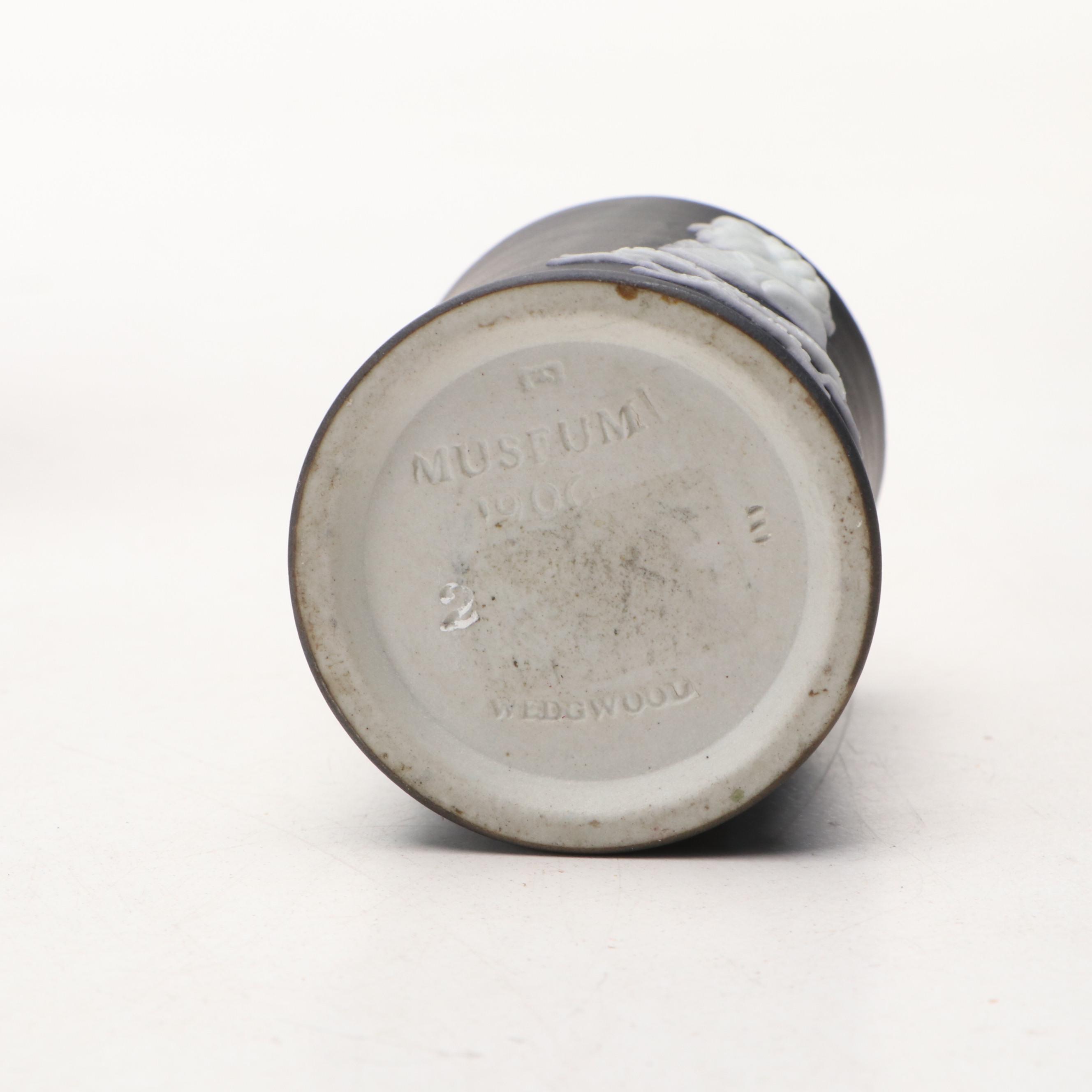 Wedgwood Black Jasperware Portrait Vase with Other Plates and Trays