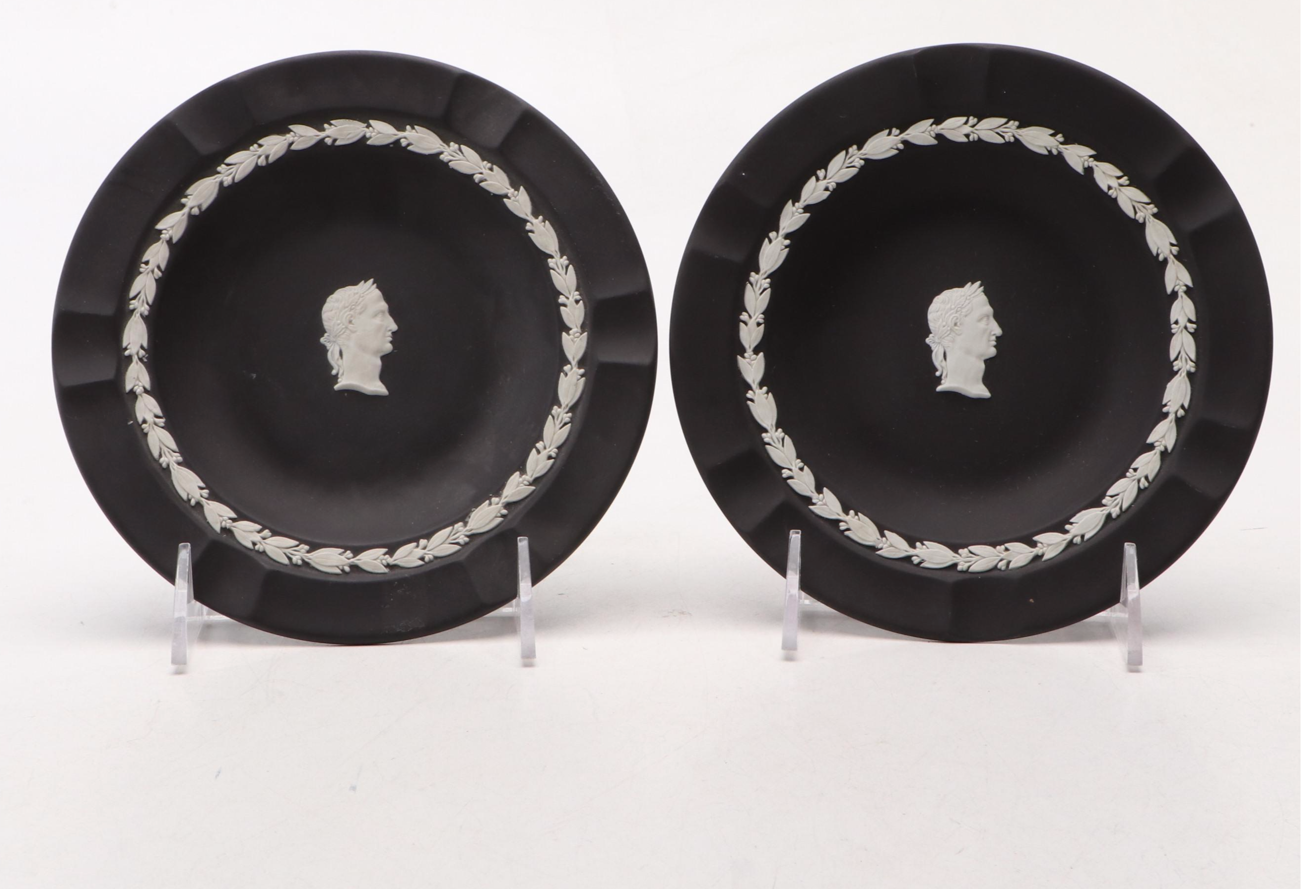 Wedgwood Black Jasperware Portrait Vase with Other Plates and Trays