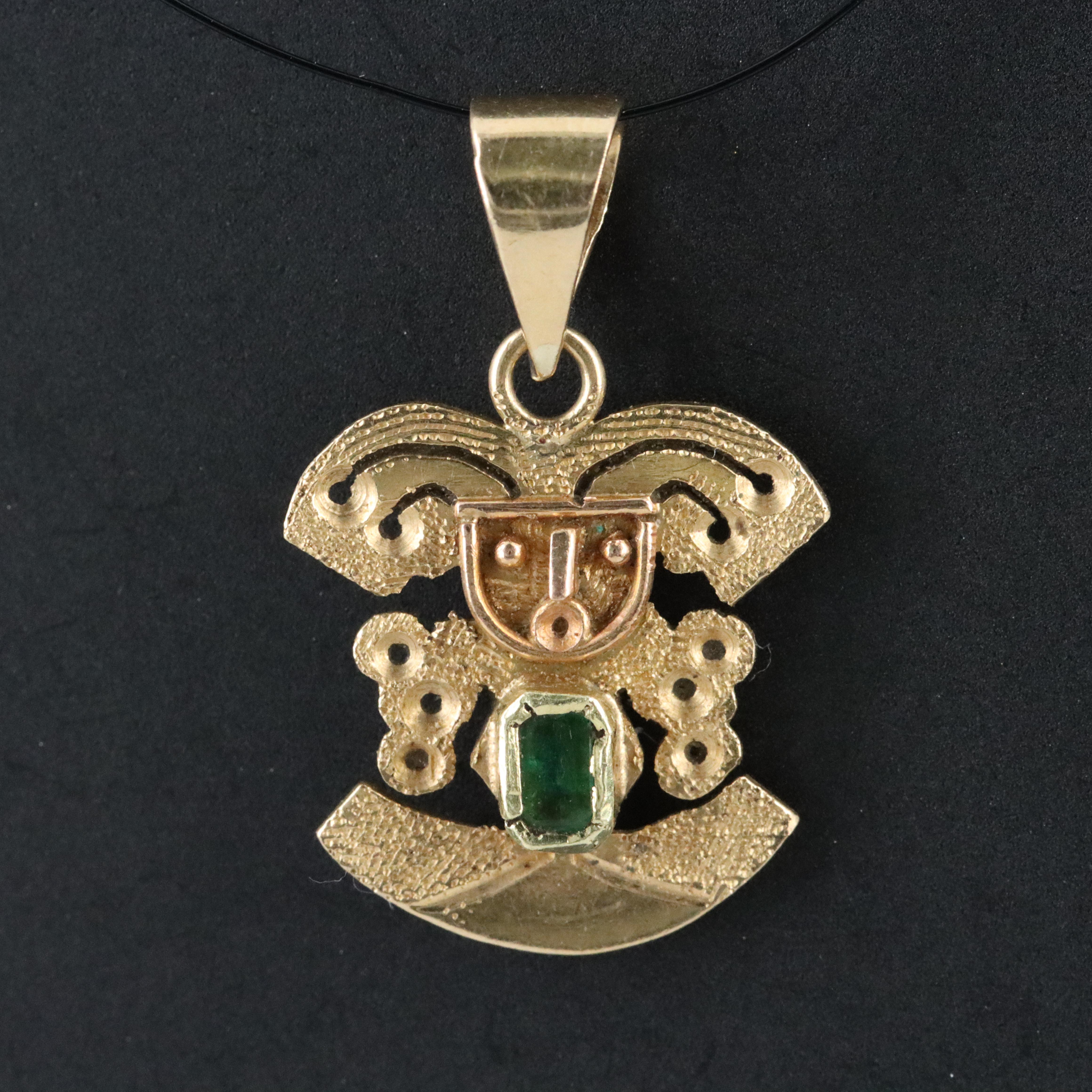 18K Emerald Mesoamerican Style Figural Pendant