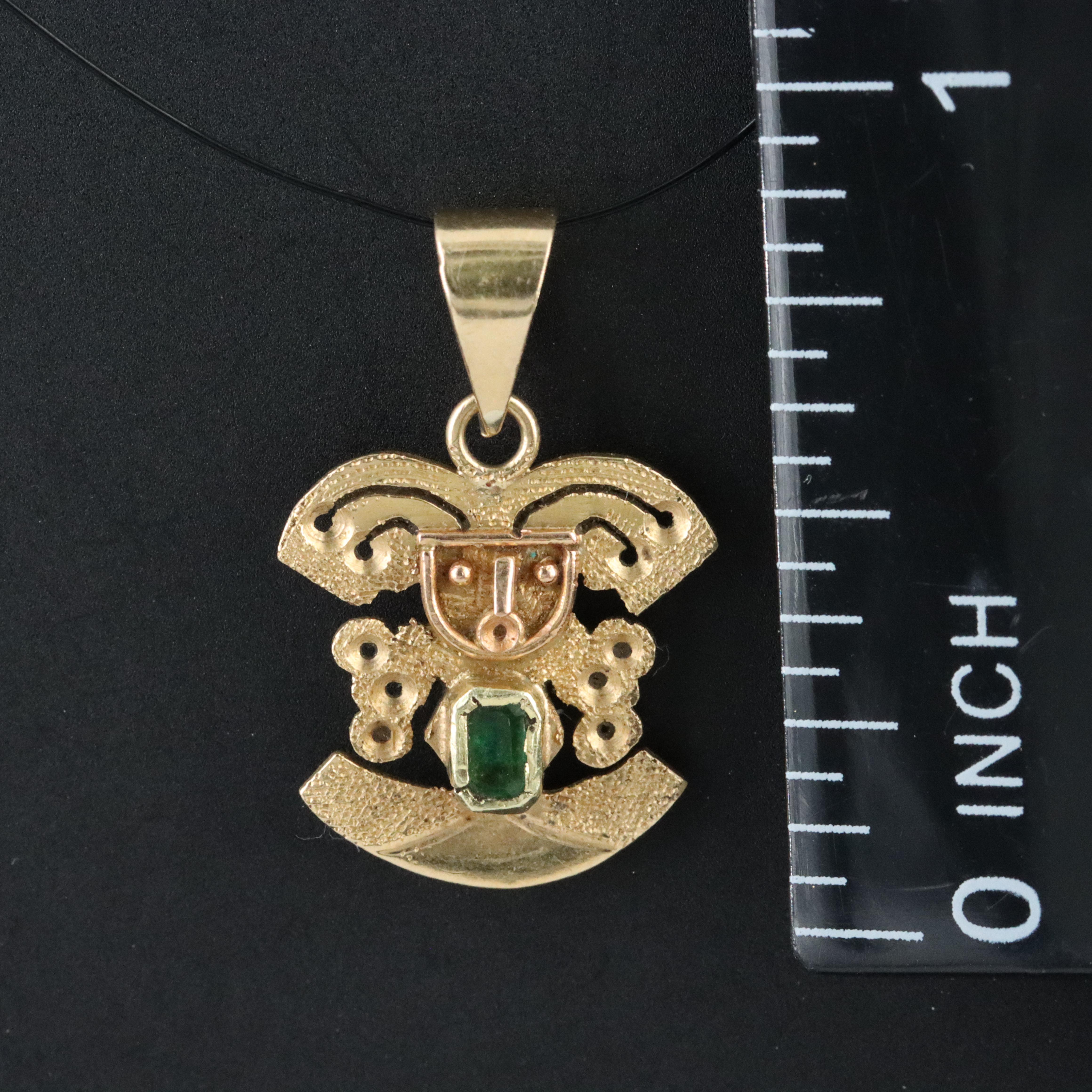 18K Emerald Mesoamerican Style Figural Pendant