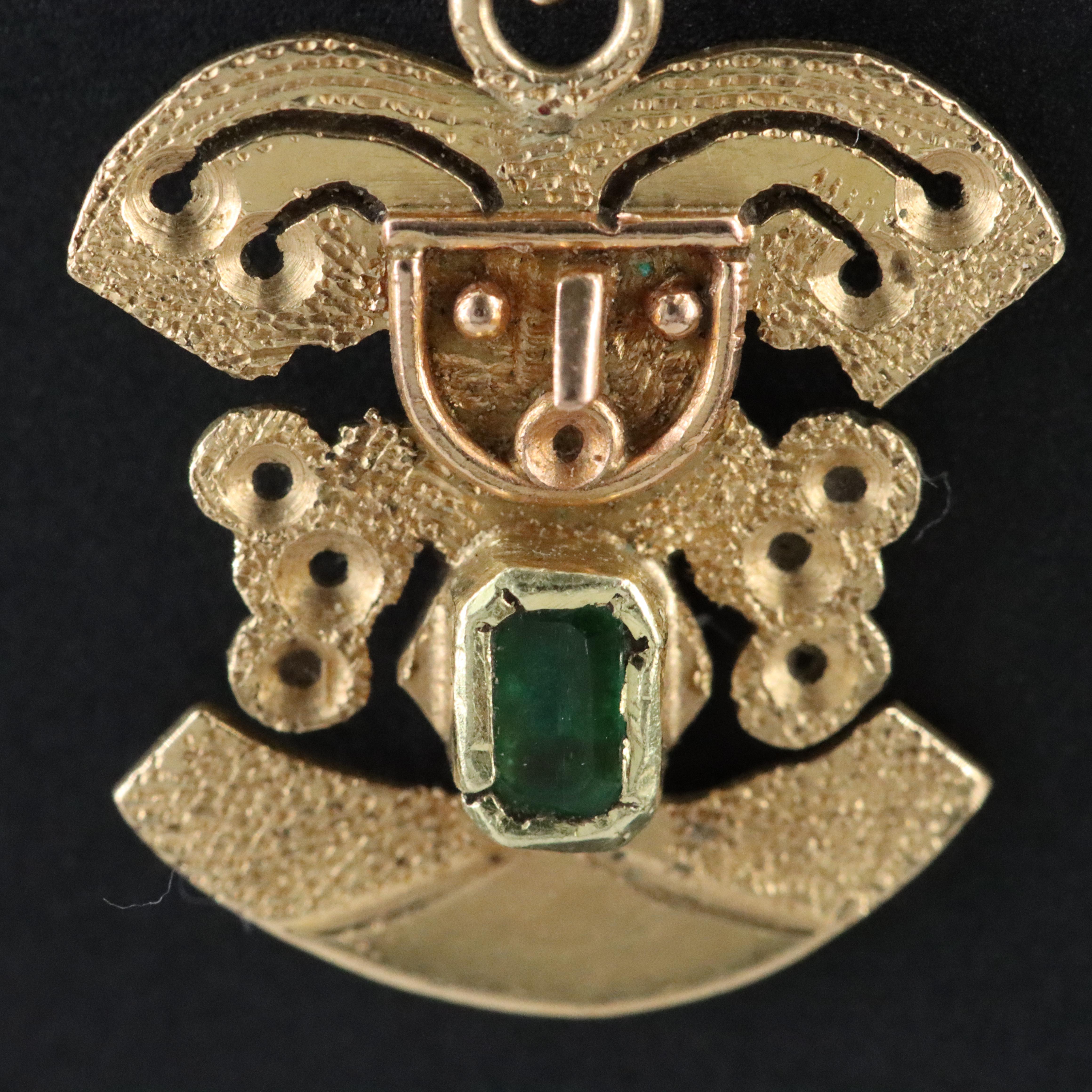 18K Emerald Mesoamerican Style Figural Pendant