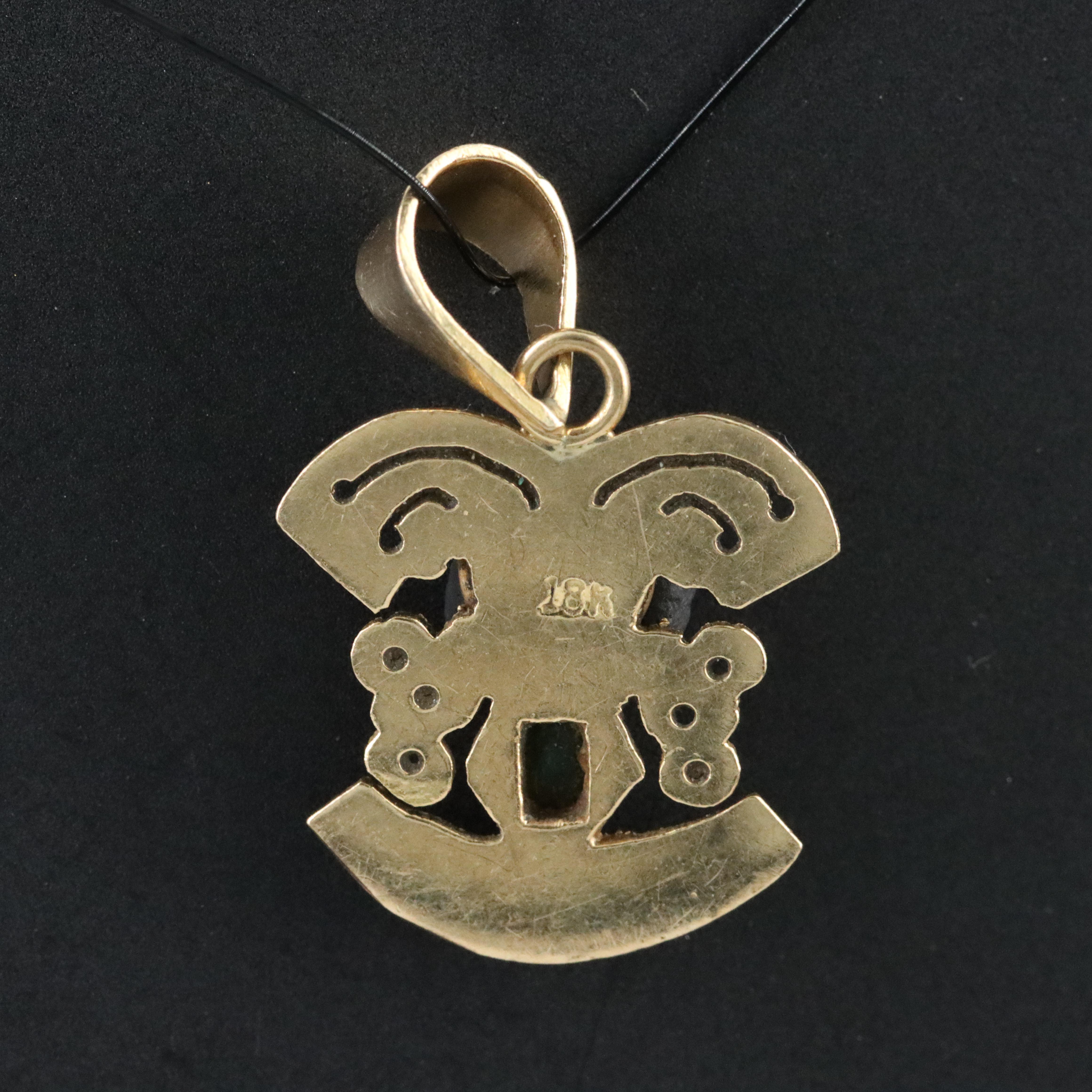 18K Emerald Mesoamerican Style Figural Pendant