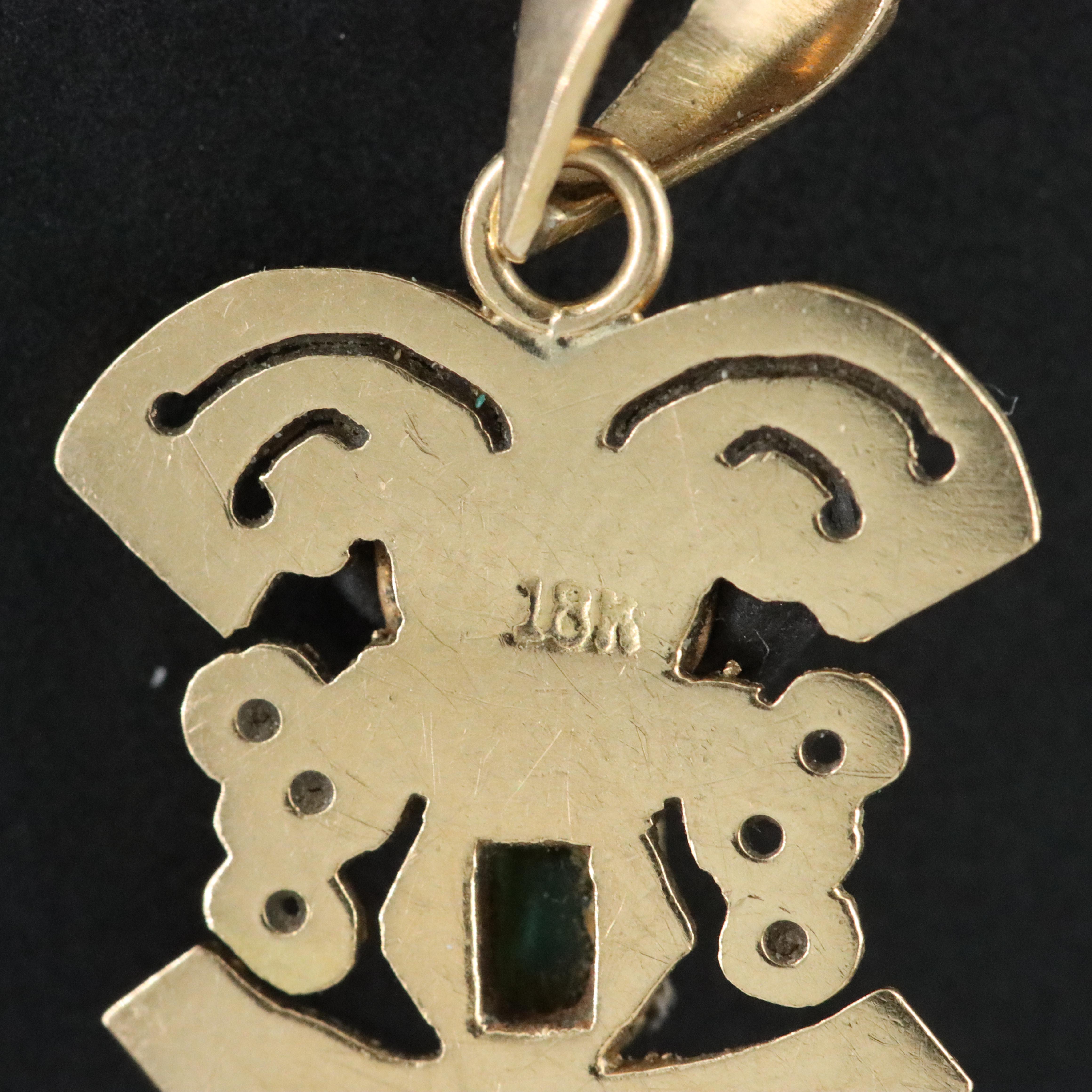 18K Emerald Mesoamerican Style Figural Pendant