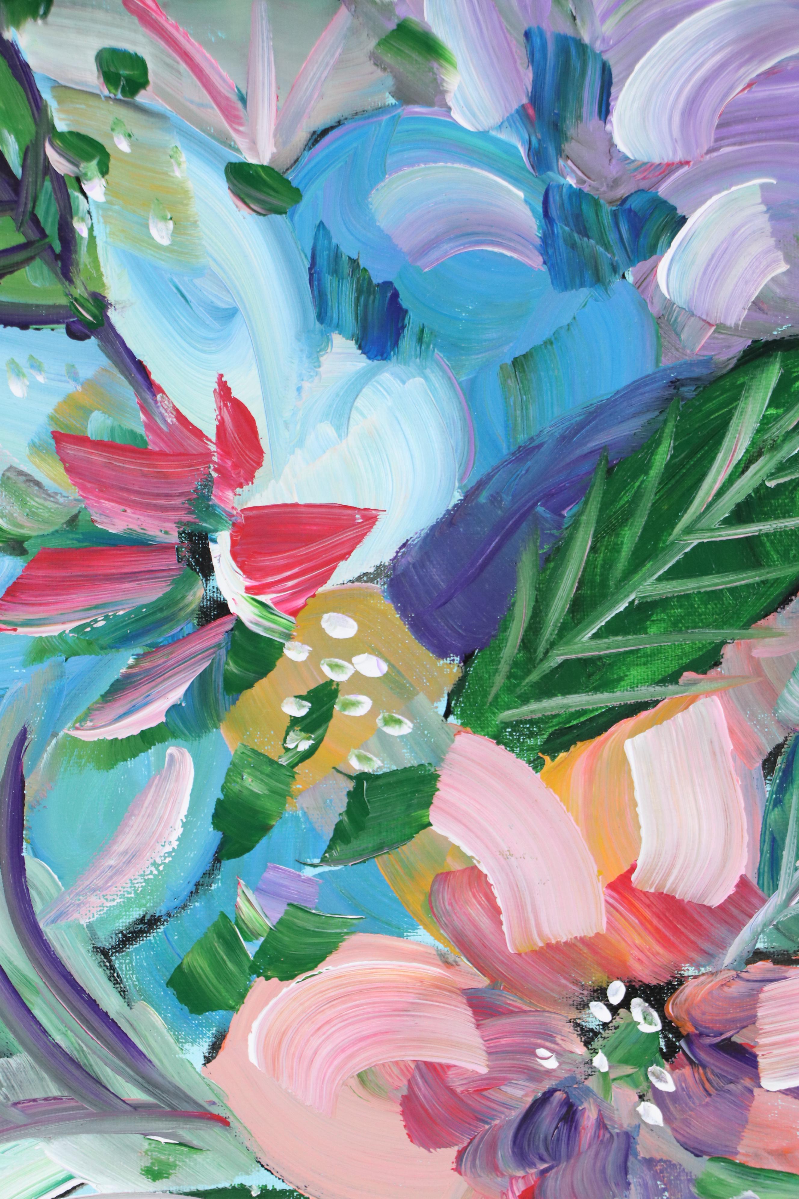 Corbellic Stylized Acrylic Painting with Tropical Flowers, 2025