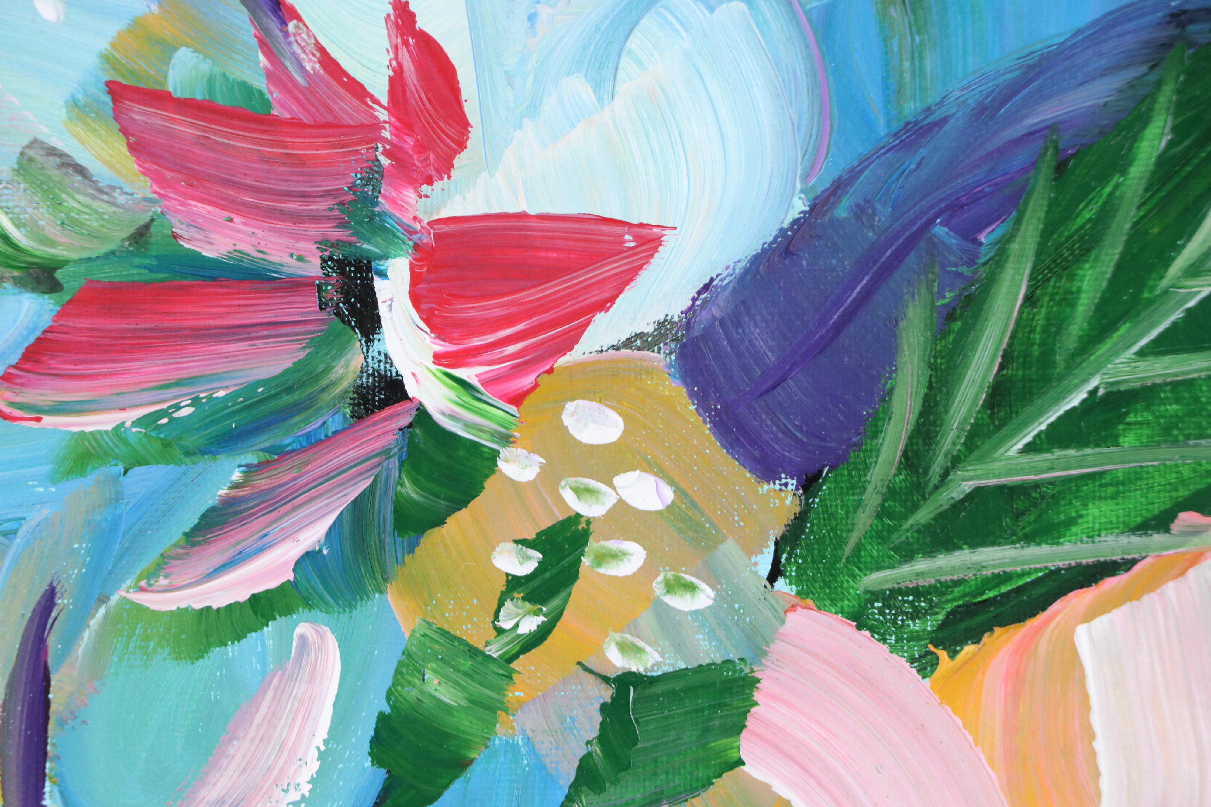 Corbellic Stylized Acrylic Painting with Tropical Flowers, 2025