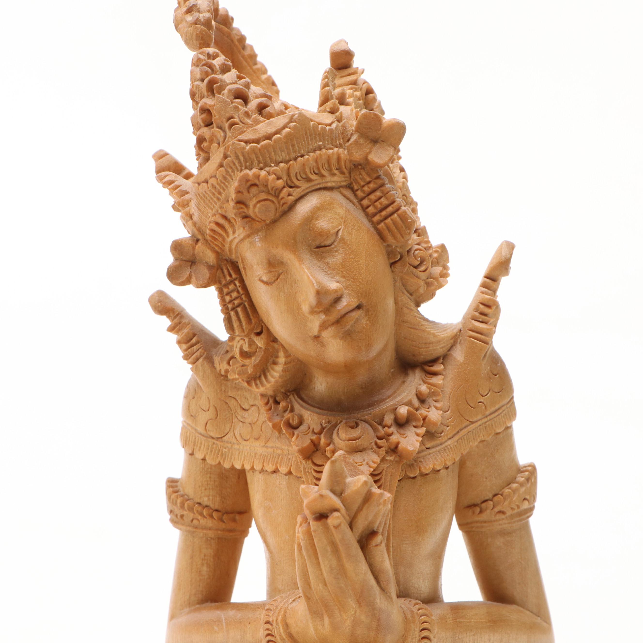 Balinese Carved Indra or Arjuna Meditating