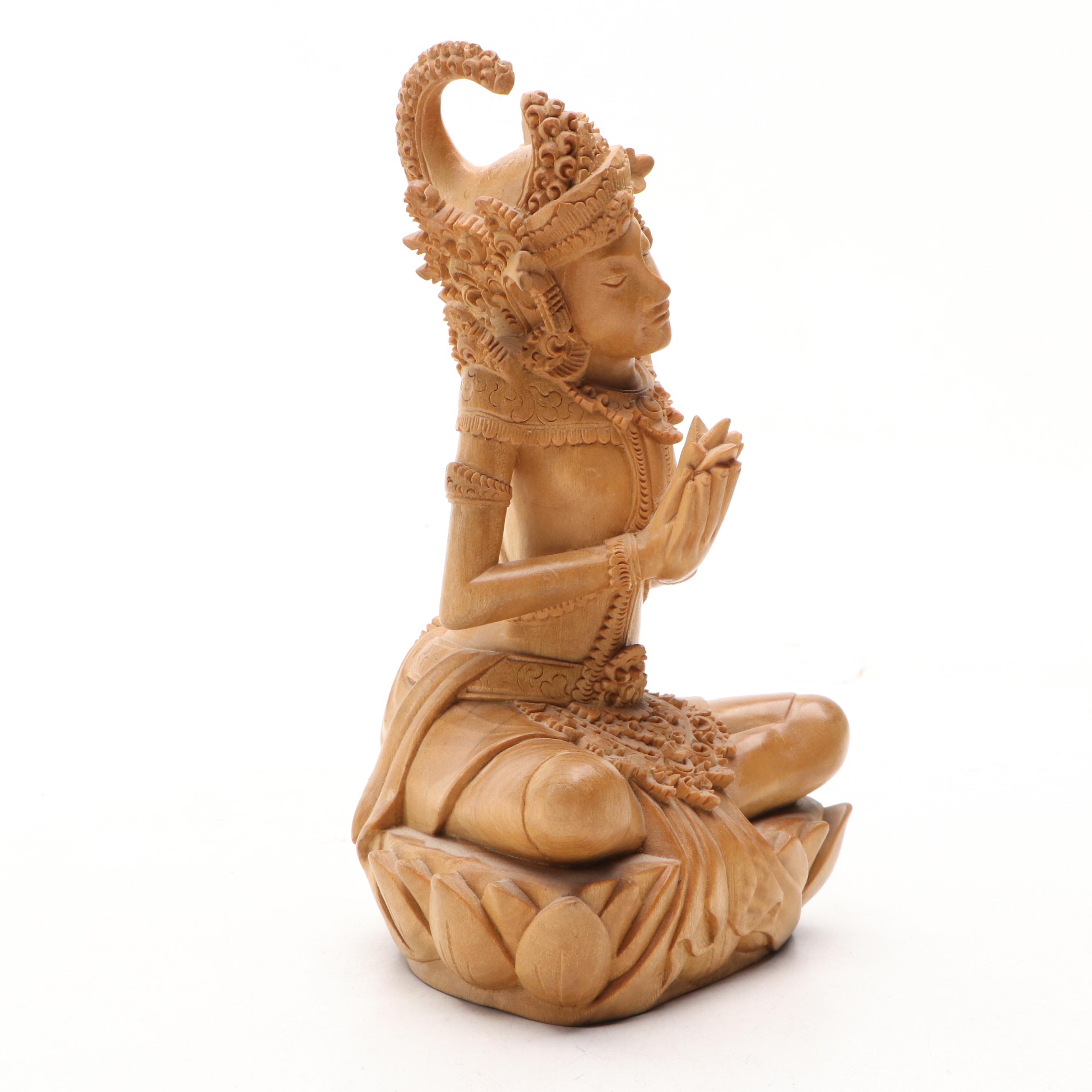 Balinese Carved Indra or Arjuna Meditating